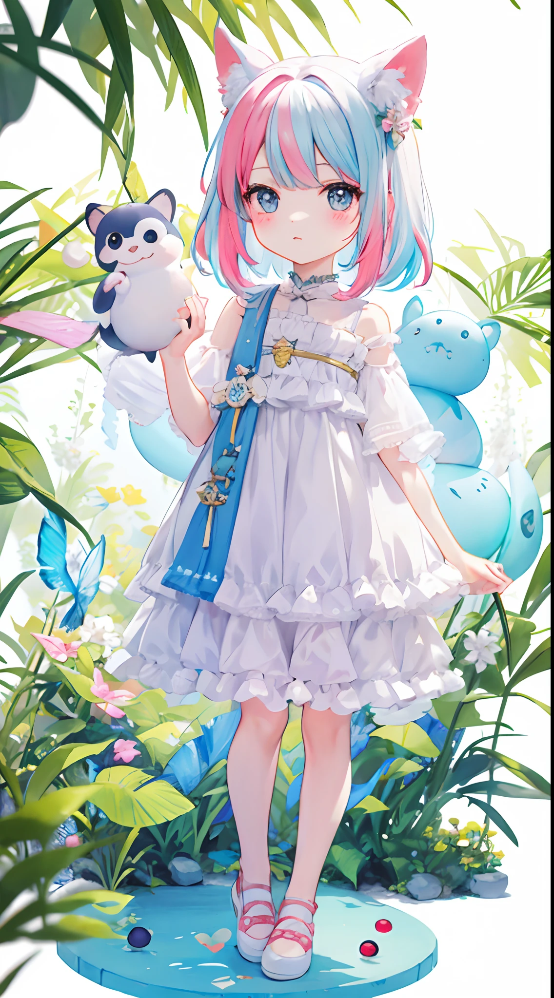 （（a sticker：1.5）））， （（chibi character））， （white backgrounid）， fluffly， Girl vs， Wizard's costume，  full body Esbian， pastel-colored hair， Pastel colors hair， fairytale-like，  T-shirt design， tmasterpiece， best qualtiy，Shining eyes、Cute Baby Turtle!!tchibi!!!,（Chibi Yala）