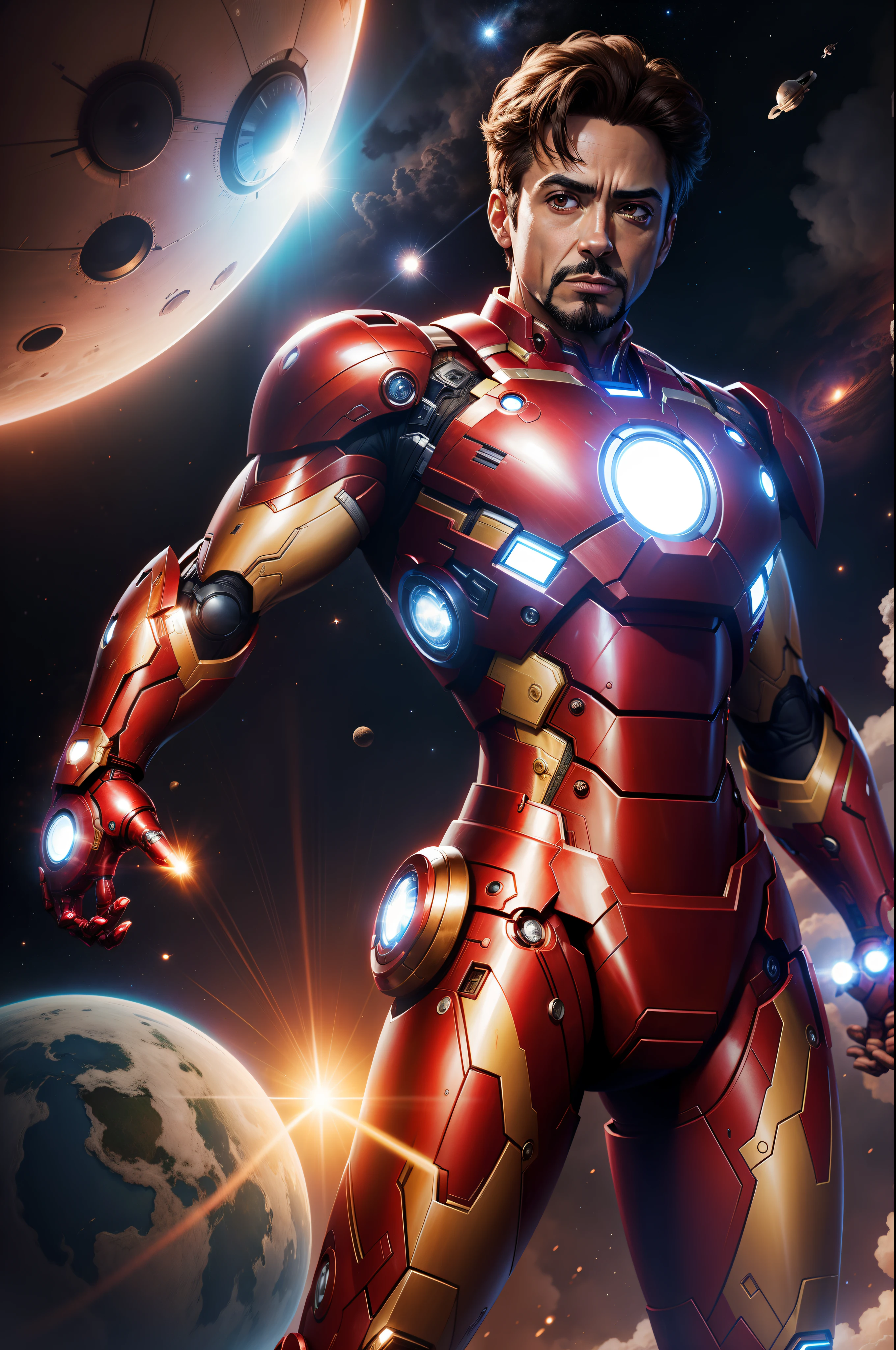 iron man in space ,solar system in background,ultra hd,saving earth