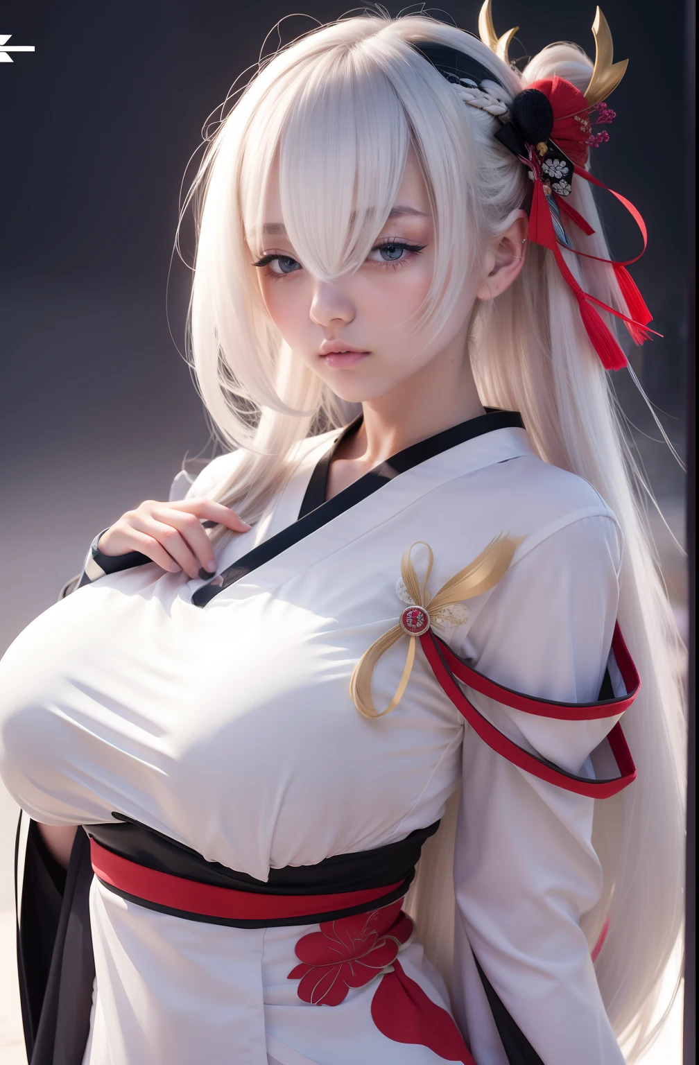 1 girl, long hair, white hair, Japanese clothes, sexy body ,Ultra detail,70mm lens