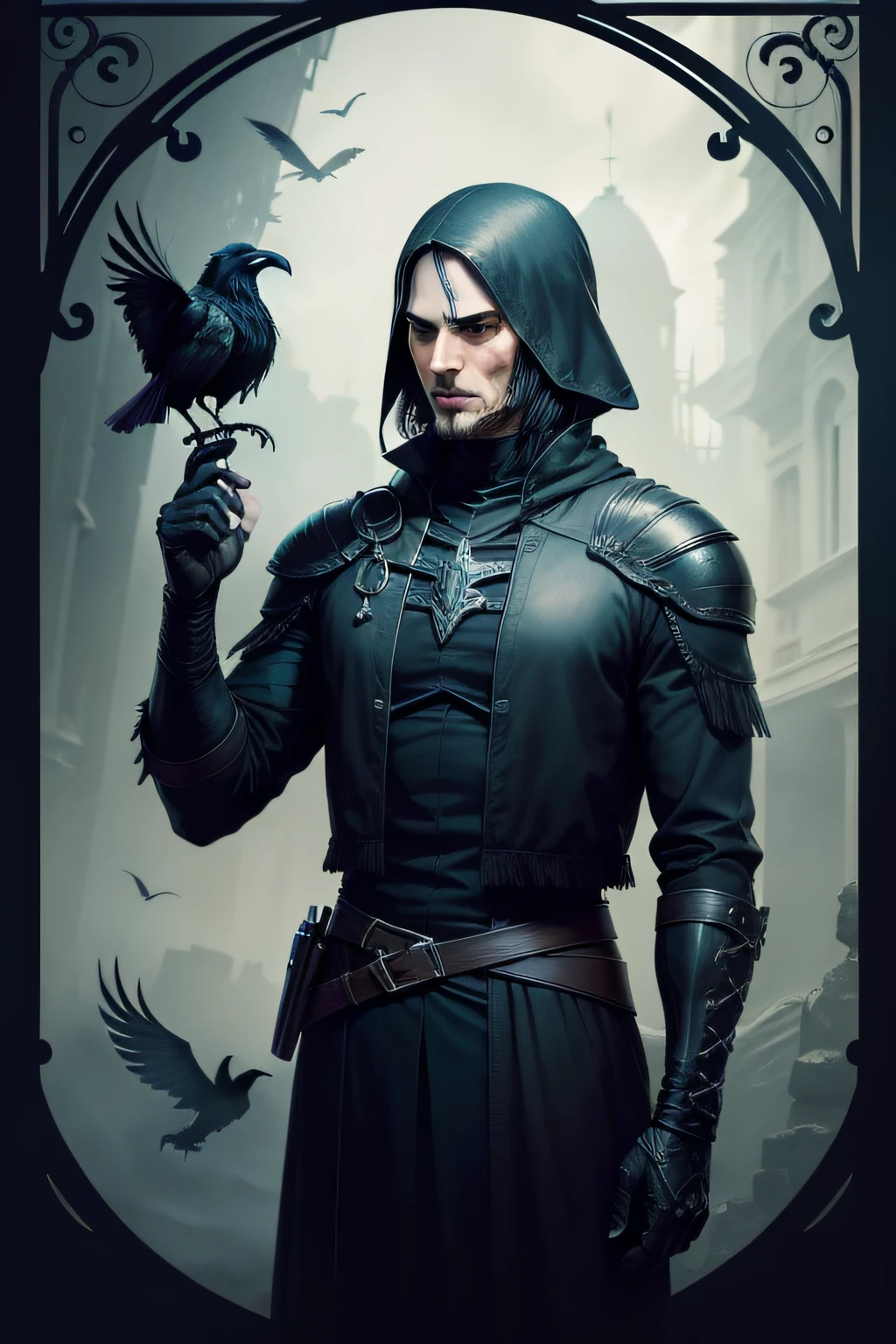 3. O Corvo com a Palavra "Nunca Mais": An illustration of the crow in the foreground, com a palavra "Nunca Mais" somehow incorporated into the image in an artistic way.