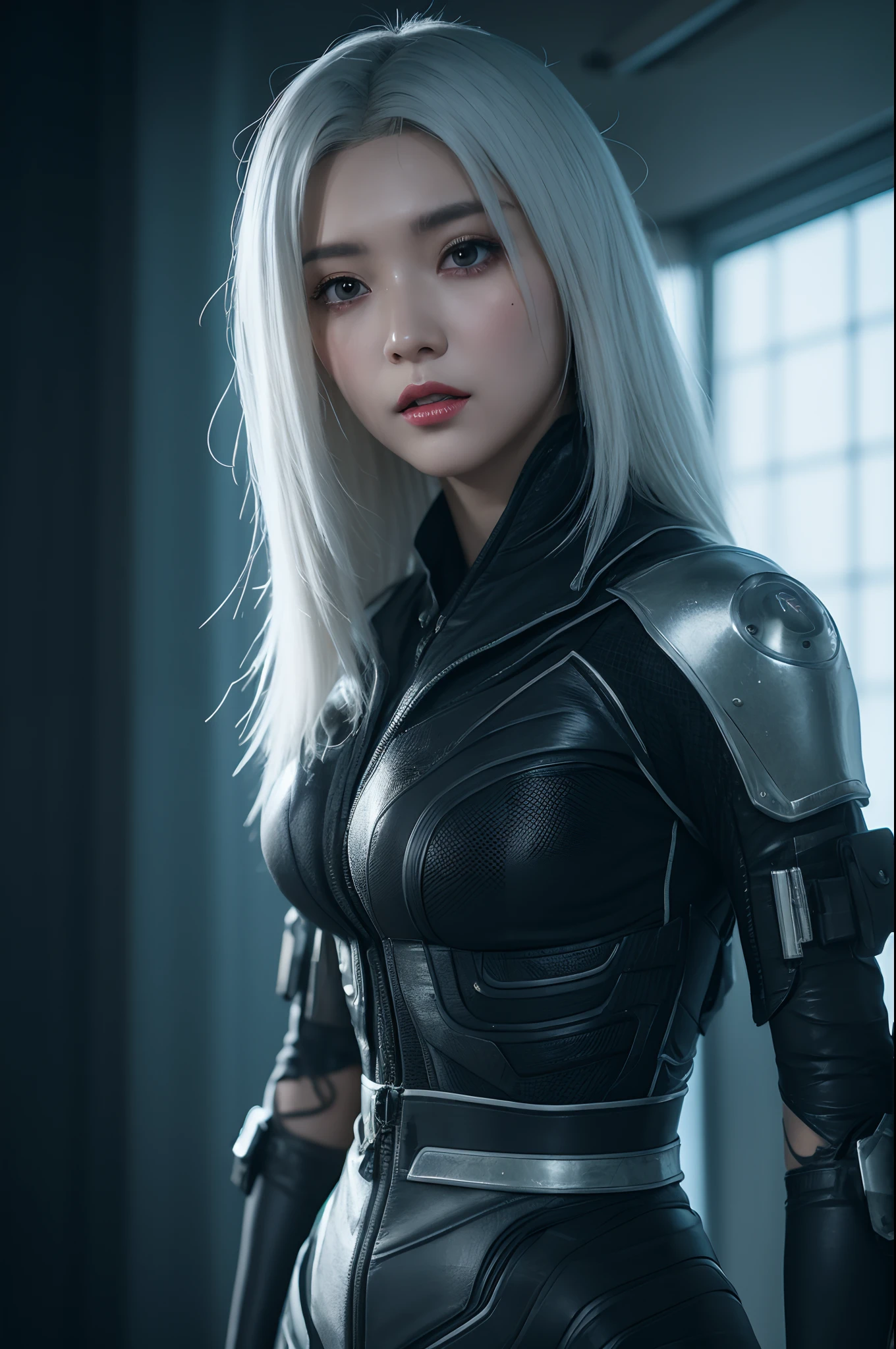 bestquality,highquality,superdetail,texturedskin,detail,awardwinning，3D, A beautiful cyberpunk female image,battledress，white haired，hdr（HighDynamicRange）,Ray traching,NVIDIA RTX,Hyper-Resolution,Unreal 5,Subsurface scattering、PBR Texture、post-proces、Anisotropy Filtering、depth of fields、maximum definition and sharpness、Many-Layer Textures、Albedo e mapas Speculares、Surface coloring、Accurate simulation octane rendering of light-material interactions、Two-colored light、largeaperture、Low ISO、White balance、the rule of thirds、8K raw data、blackstockings