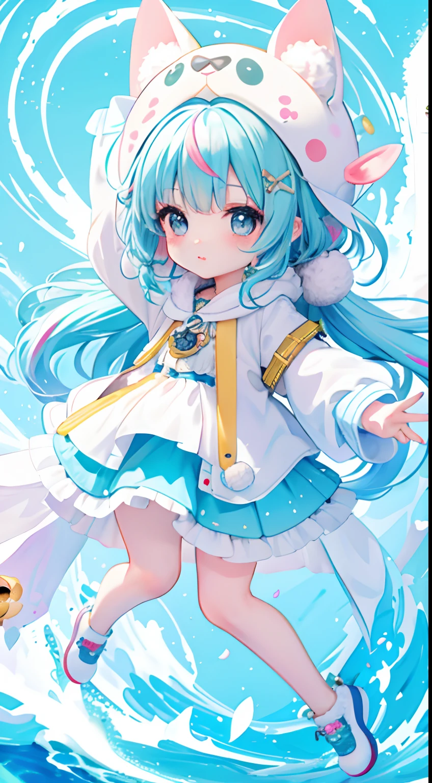 ((a sticker:1.5))), ((chibi character)), (white backgrounid), fluffly, Girl vs, Wizard costume, full body Esbian, pastel-colored hair, Pastel colors hair, fairytale-like, T-shirt design, tmasterpiece, best qualtiy,Shining eyes、Cute Baby Turtle!!tchibi!!!,(Chibi Yara)