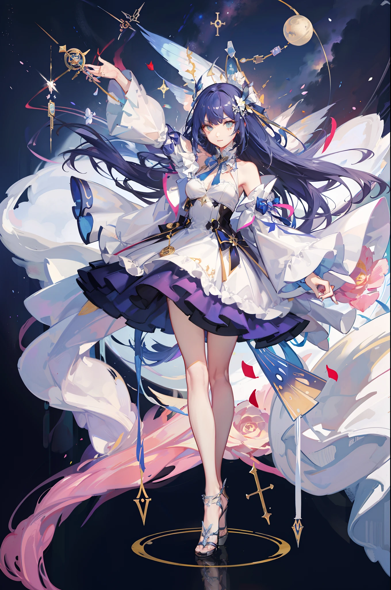 (Golden Ratio: 1.2),(Rose Graffiti:1.2),(Fault Color:1.3),[(White:1.4)::10],(Full-body:1.2),(Ultra Detail:1.3),(Tarot:1.6),(Magician:1.6),(Magician: Tarot): 1.6), (Paper: 1.2), (Fairy: 1.6), (Fairy Wings: 1.2), Full body, standing in the air, (Cool: 1.2), (Red Long Hair),(Butterfly Hair Ornament),( Floral Hair Ornament: 1.0),((Sandals,Rocket)),(Colorful Cocktail Long Dress:1.0)+ (Loose Sleeve Coat:1.3)+(Floating Colorful Tassel and Ribbon: 1.2),(White Stockings: 1.2),(Multicolored Ink Paper Flowers Growing on Face:1.2),(Colorful Flower Sea:1.3),(Chaotic Geometric Image:1.3 ), (Negative space: 0.8), (Drawing board: 1.3), (Ether Colorful Ink Flow: 1.3)