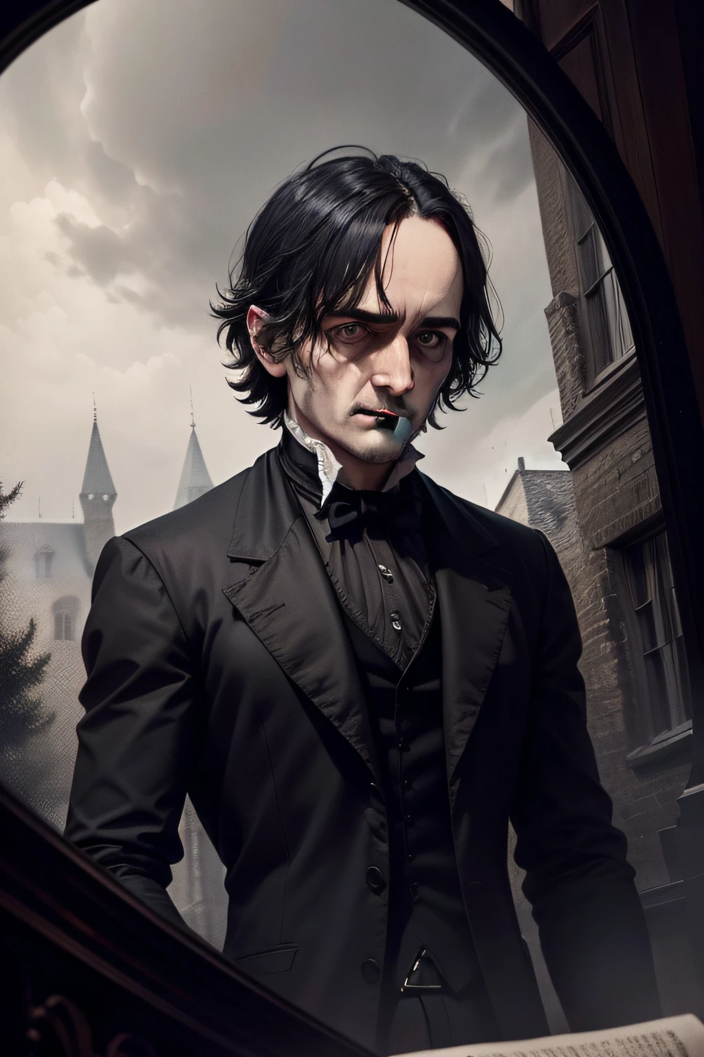 7. A Cena Noturna: An image that highlights the darkness of the night and the gothic atmosphere that surrounds Edgar Allan Poe's poem The Raven.