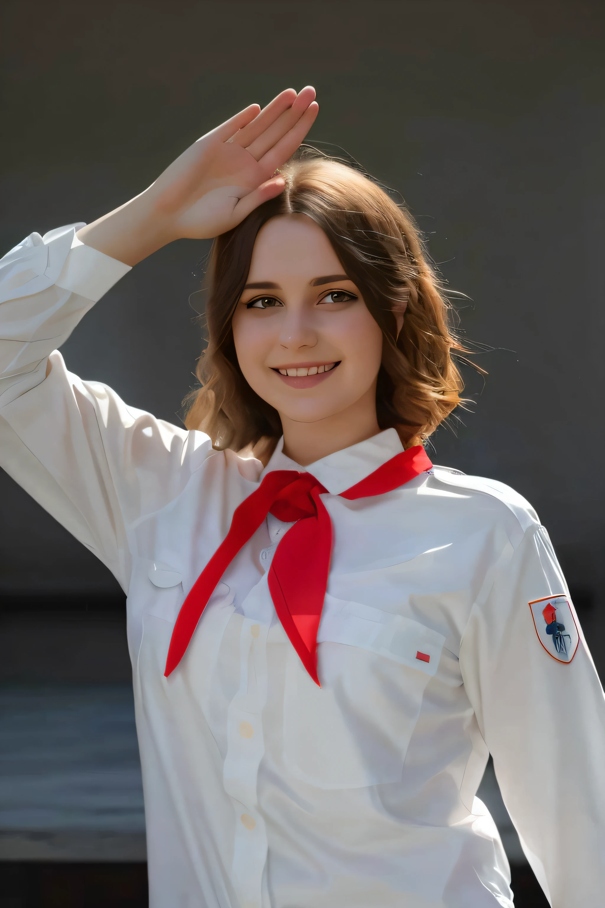 arafed woman in a white shirt and red tie is smiling, anna nikonova, wearing rr diner uniform, girl wearing uniform, anastasia ovchinnikova, viktoria gavrilenko, alina ivanchenko, julia gorokhova, angelina stroganova, alexandra fomina, aleksandra waliszewska, maria panfilova