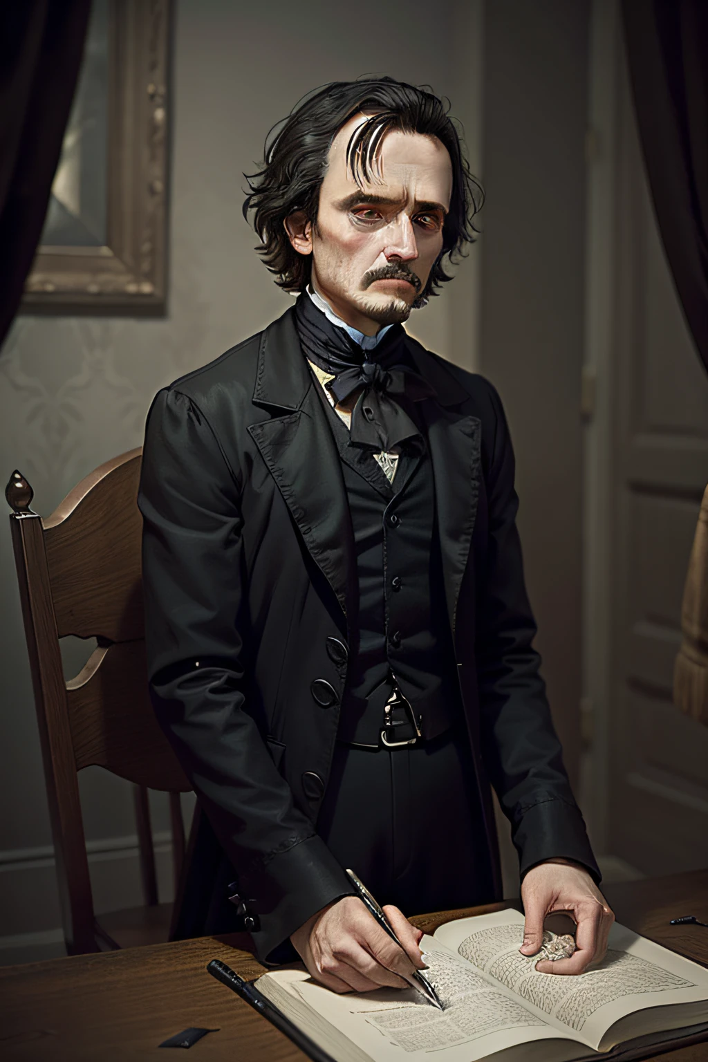 8. The Solitude of the Narrator: A visual representation of narrator Allan Poe's deep loneliness before the crow's arrival.