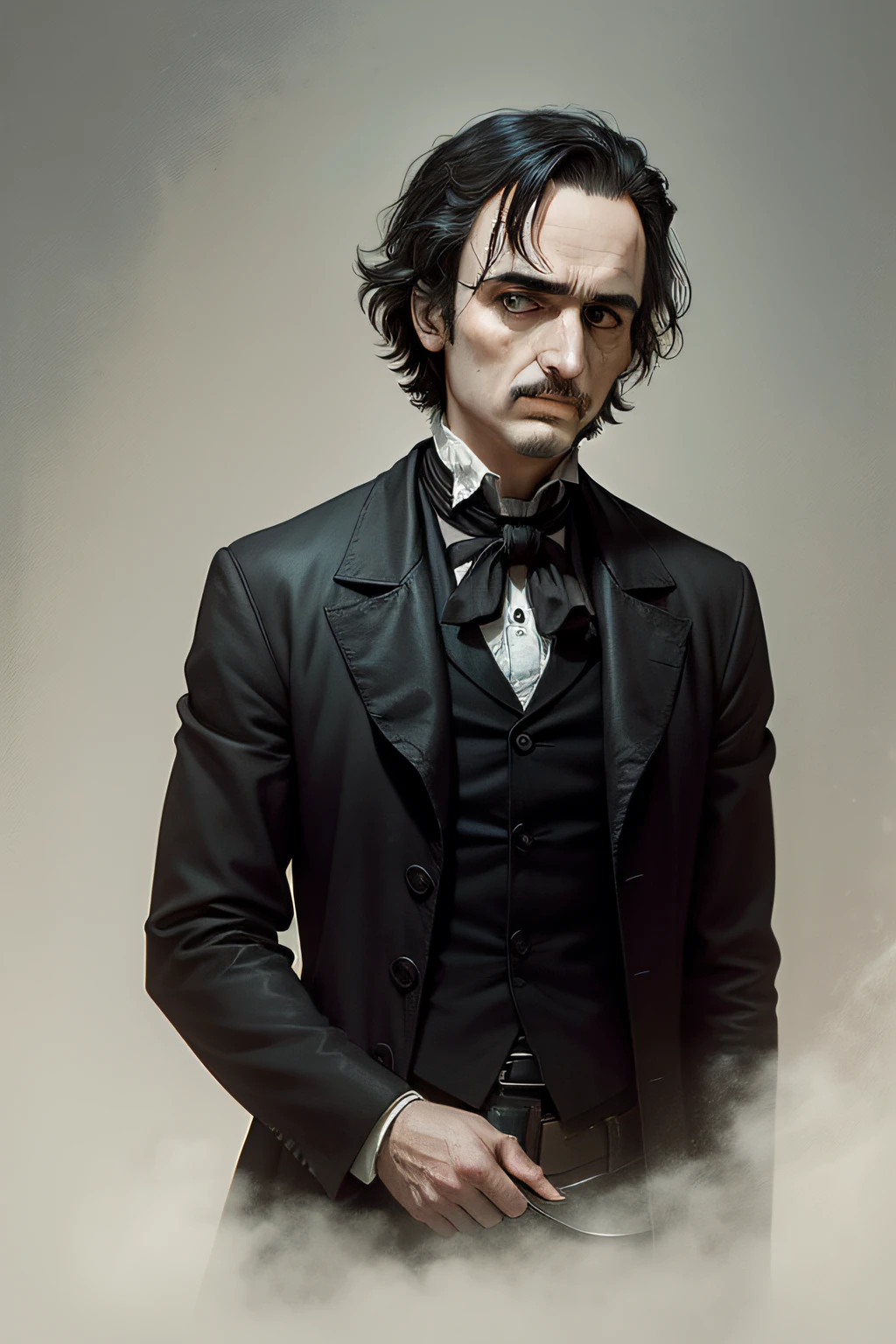 8. The Solitude of the Narrator: A visual representation of narrator Allan Poe's deep loneliness before the crow's arrival.