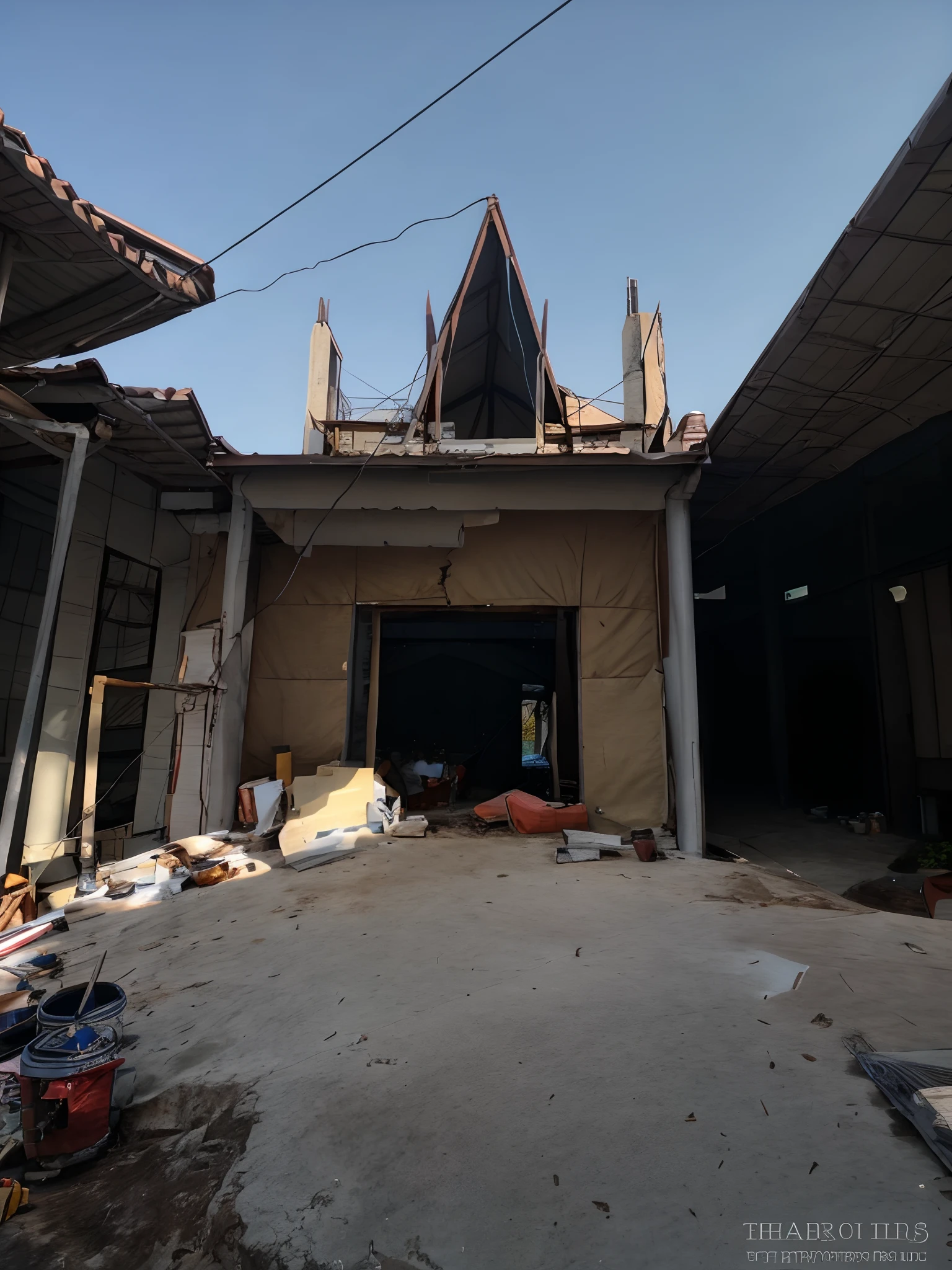 there is a large building with a roof and a roof on it, front view, front-view, front side, front side view, ground level view, picture taken from the ground, front view dramatic, facing front, view from ground level, front side full, view from front, view from ground, frontview, front facing, outside view, front top side view