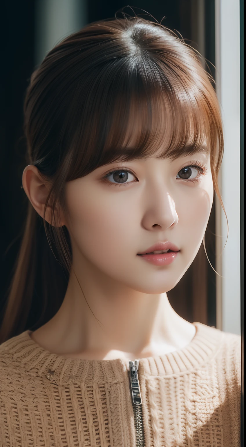 (daydream), 1girl, ((close face)), Kim Yoo-jung, (beauty goddess (Russian)), (insult strip colour hair), (8k HD extremely realistic detailed eyes:1.5 (soft scene, very low lightning), detailed beautiful reflection pupils, masterpiece:1.3, ultra highres:1.2, dynamic lighting) adept art, very realistic ( 8k HD graphic, (soft and chill light), artstation, volumemetricslighting), (detailed eyes:1.5), (indoor), ((blur background)) perfect photographic