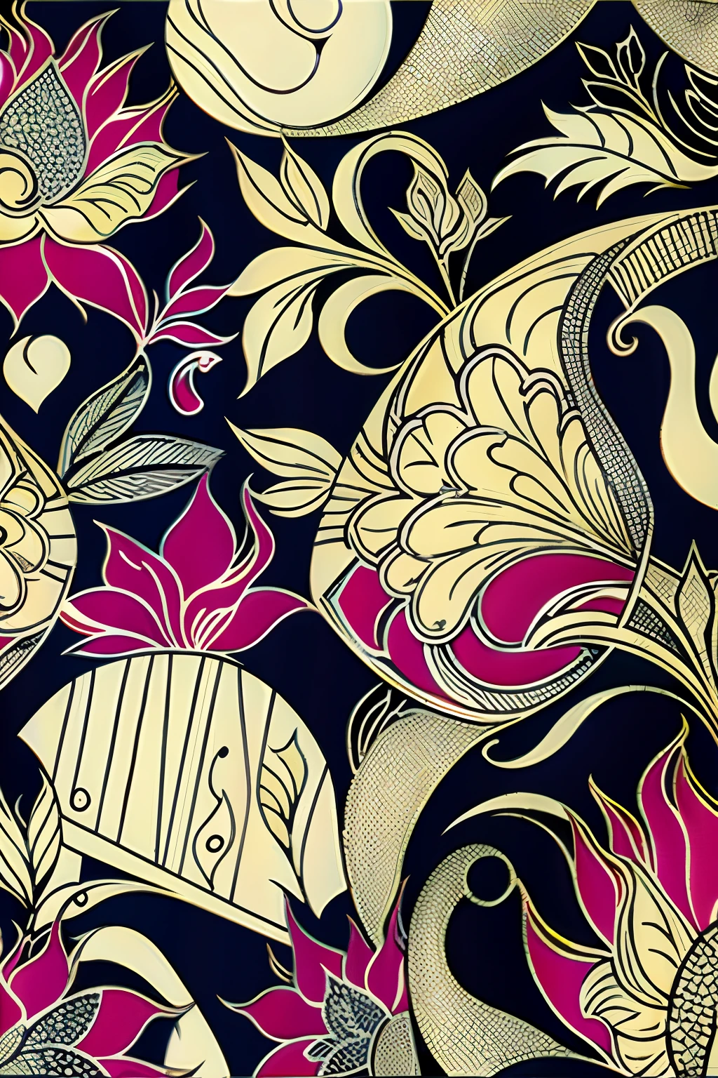 Seamless patterns, Step-repeating pattern design, fabric art, Flat illustration, vectorial, 4K, Art Station, line work,aquarelle,digital print, highly detailed cleaning, Vector image, Photorealistic masterpiece, Professional photography, wildflowers, Flat background, isometry, Bright vector, Dark background,China-style，Painted lip design，intricate image, Gold-plated silk fabric, golden colored，Flat pattern，plan，Graphic design，Cheongsam pattern，Qipao photo，the detail，large painting，Fine-grained，Chinese pattern，Meticulous，Wallpapers，abstracted，the wallpaper，the wallpaper，Flat pattern，lichen，abstract paintings，Wallpapers，red colour，blossoms，leafs，Meticulous，Map，Texture，grain，abstract artistic，art painting，Golden leaves，Red flowers，flatillustration，Size 1：1，Pattern of leaves and flowers，with black background，Textile design，repeating fabric pattern，textile print，Seamless，Background with，Printing，background-image，empty of people，on cheongsam，Pattern on the ANA cheongsam