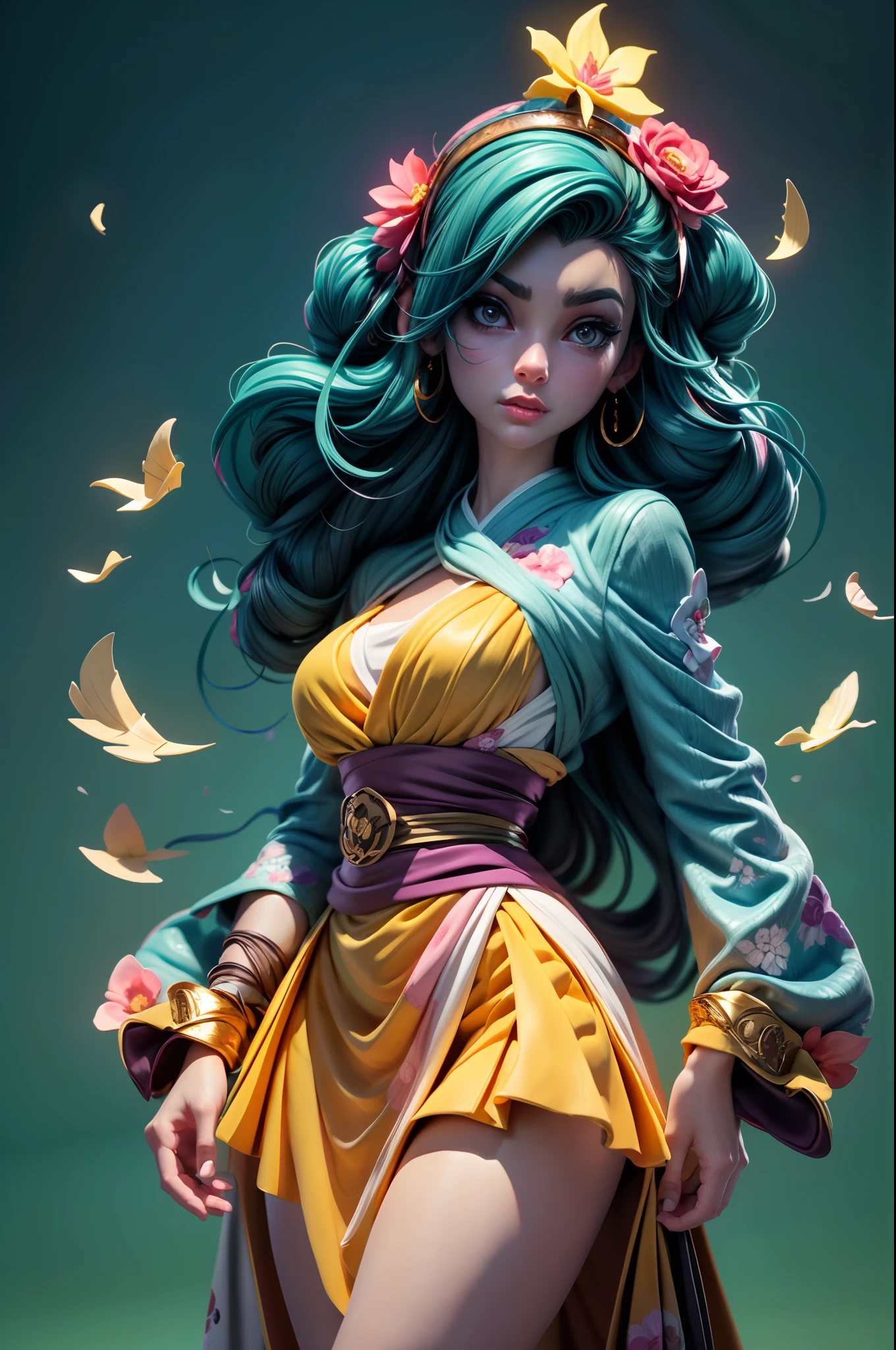 arafed woman in a kimono with flowers on her head, beautiful digital artwork, beautiful digital illustration, beautiful digital painting, gorgeous digital painting, artwork in the style of guweiz, photorealistic anime girl render, smooth anime cg art, beautiful digital art, great digital art with details, stunning digital illustration, detailed digital anime art, render of april, beautiful anime portrait