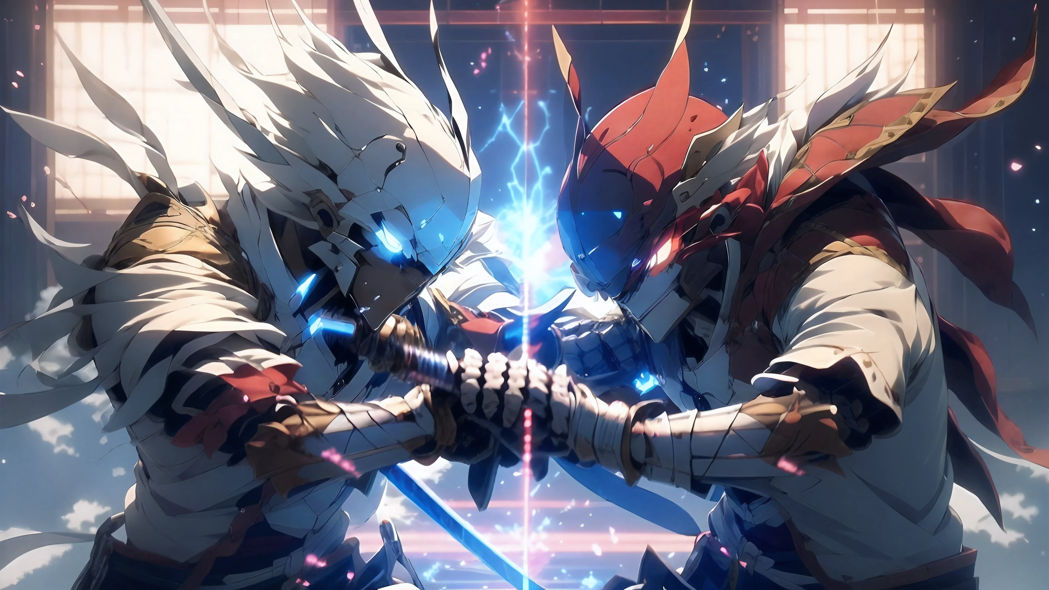 two anime characters are fighting with swords in a dark room, still from anime, still from tv anime, in the anime film, afro samurai animes style, screenshot from a 2012s anime, today's featured anime still, sharp high quality anime, katekyo hitman reborn, afro samurai anime style, screenshot from the anime film, in an anime