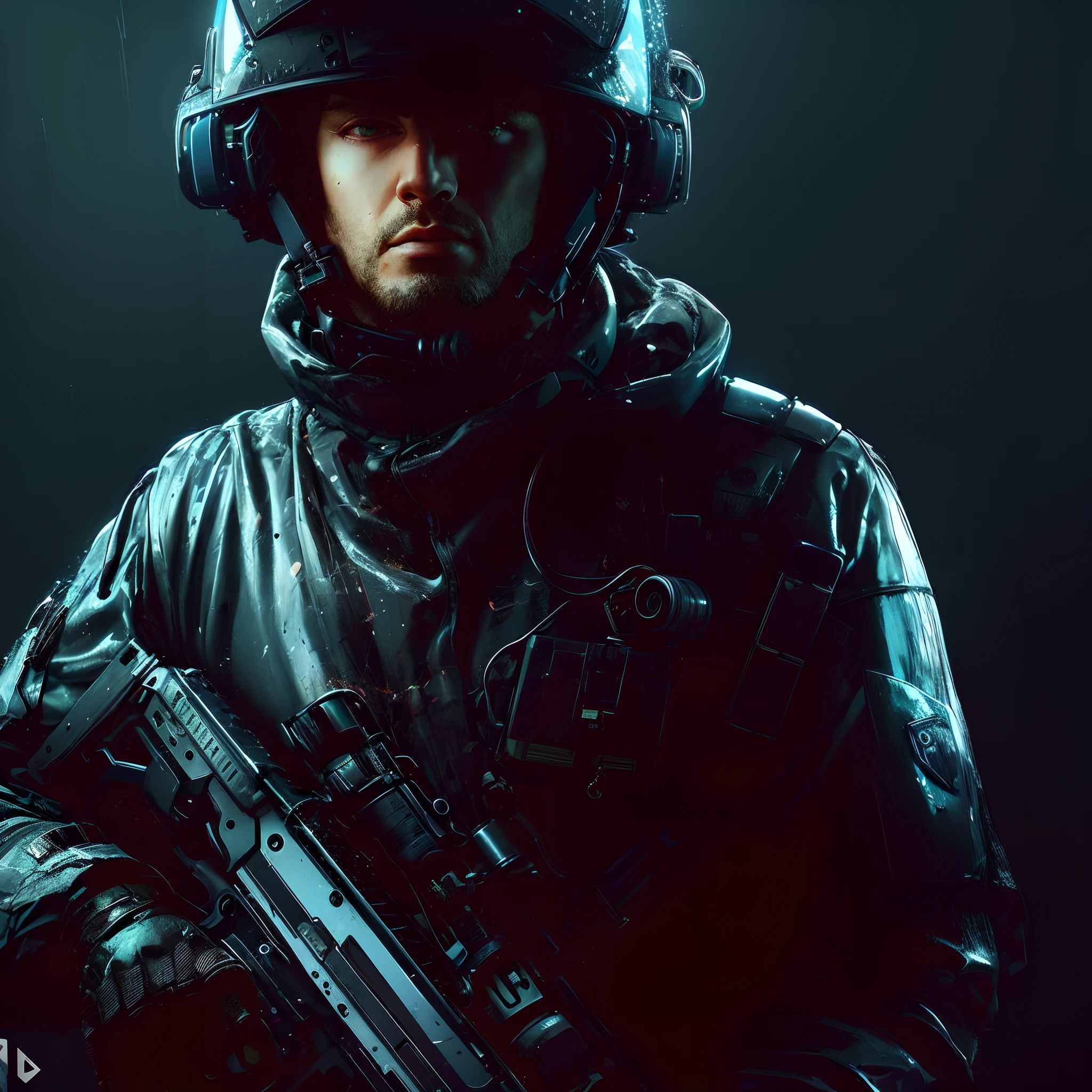 Soldier Arafed in full equipment with a gun in his hand, Anton Fadeev 8 K, soldado cyberpunk, RB6S), Arte conceitual como Ernest Khalimov, soldado futurista, RB6S, RB 6 s, arte conceitual escura fotorrealista, Wojtek FUS, soldados realistas, campo de batalha backround, Arte conceitual do jogo FPS, sci-fi soldier