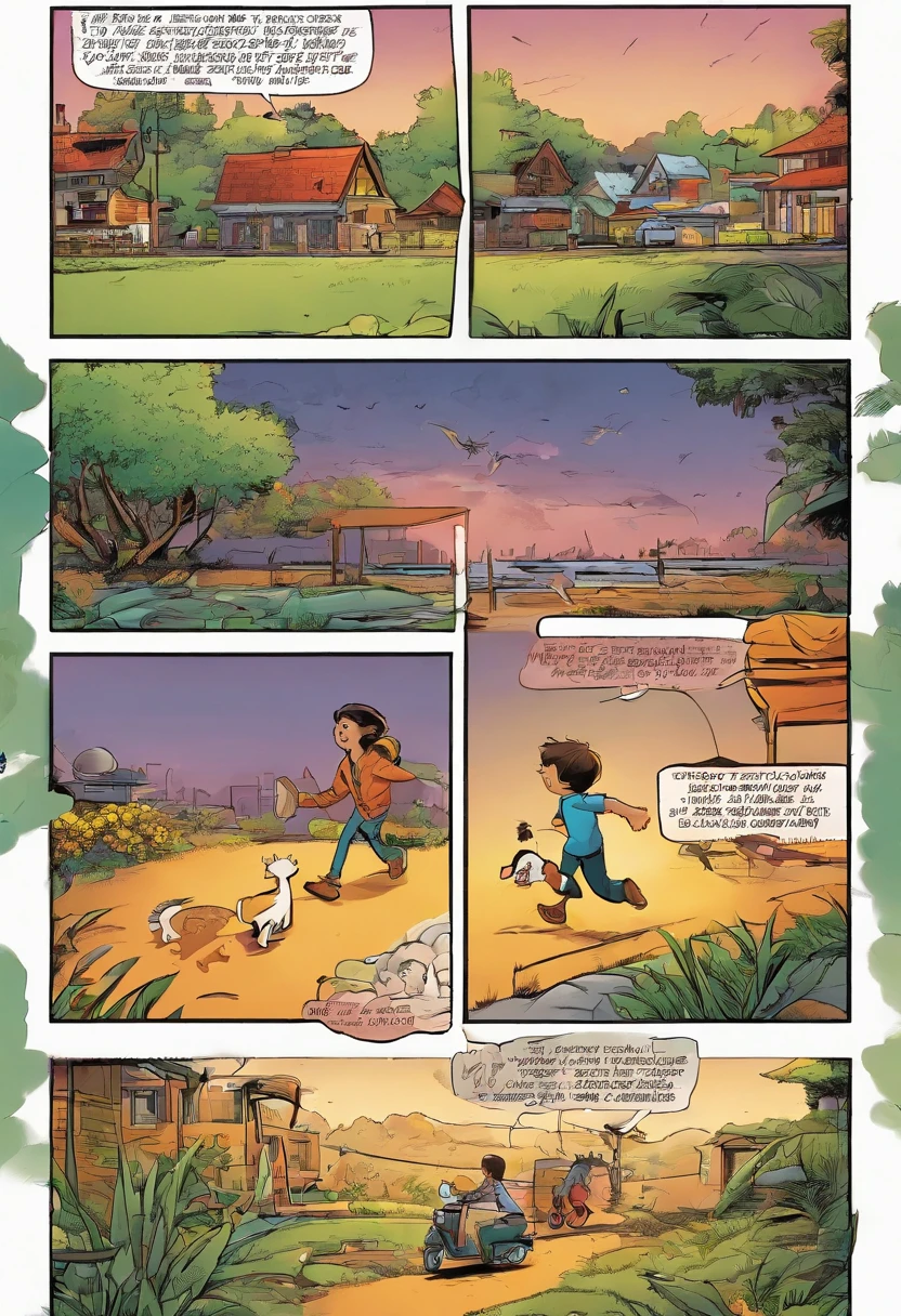 Quadrinhos americanos, The comic is presented in several irregular panels with colors. The short-haired American cat struggles as it runs away from home and then reunites with its owner. The style is exaggerated and detailed