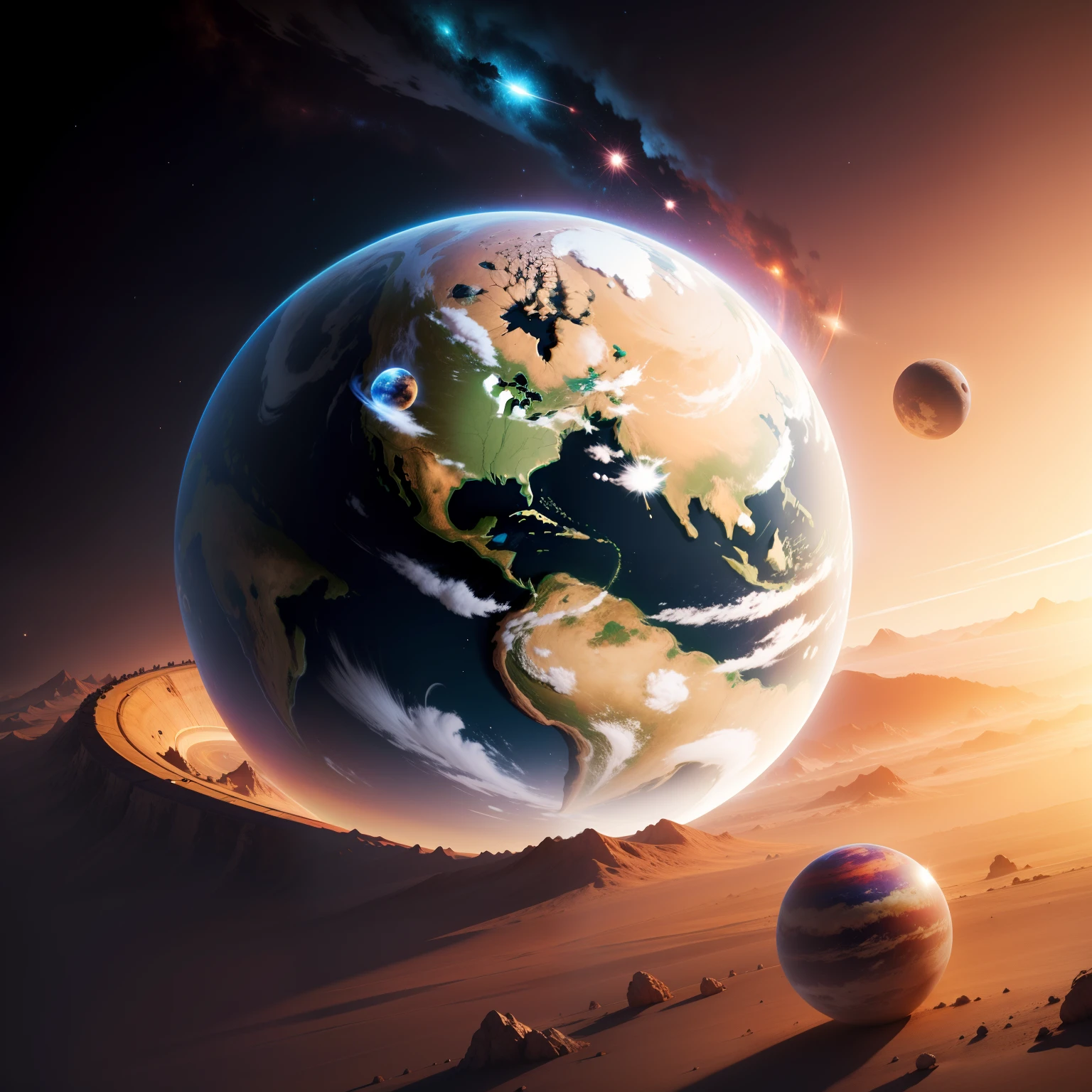 Earth surrounded by planets, concept art, 4k