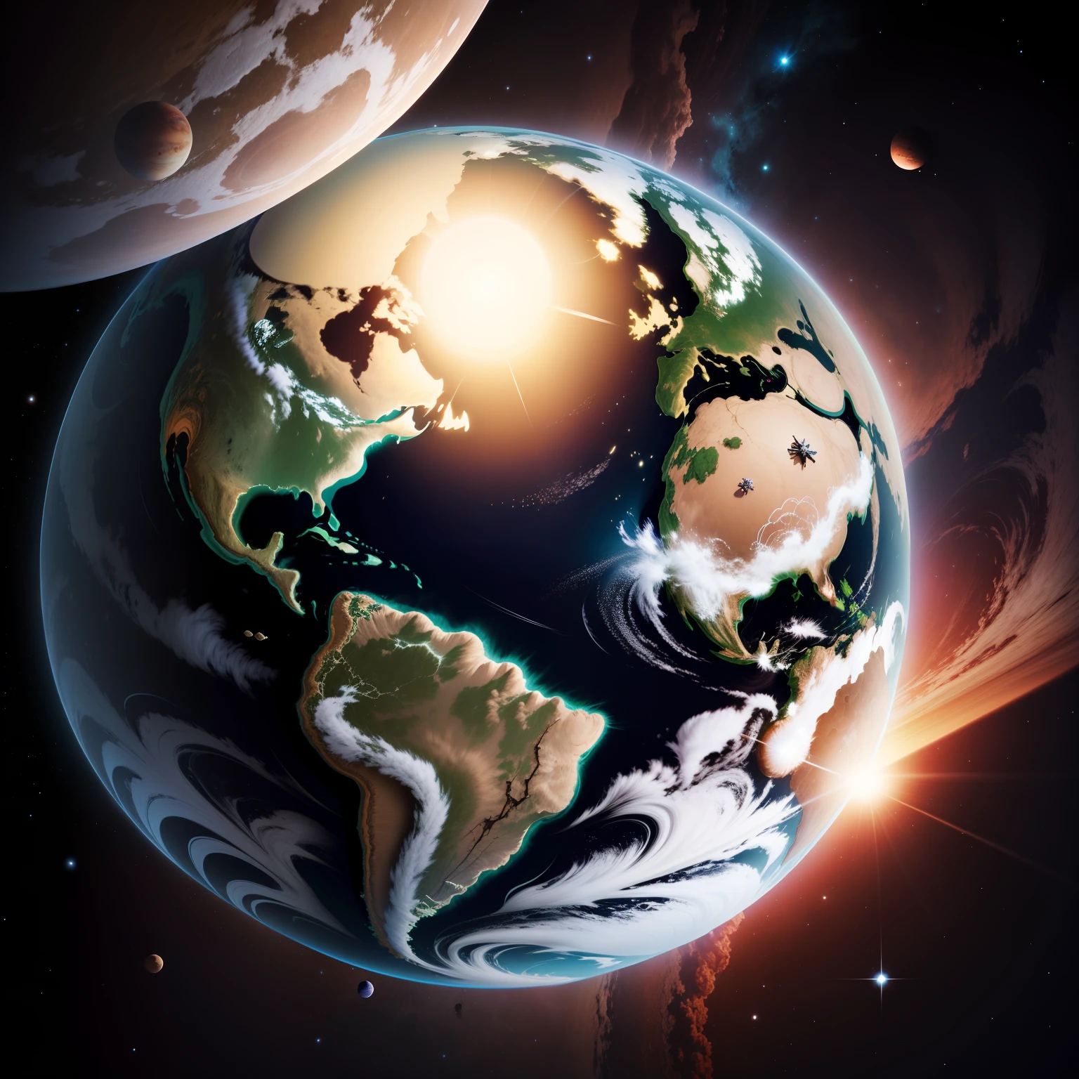Earth surrounded by planets, concept art, 4k