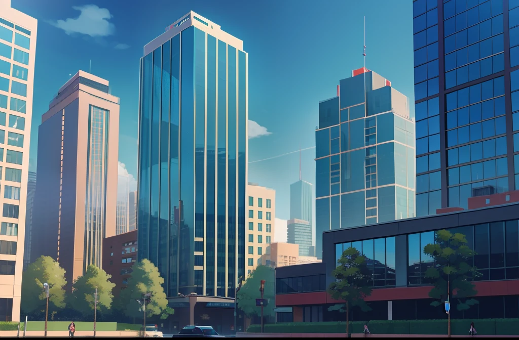 2d, office building in a middle of a city, daytime