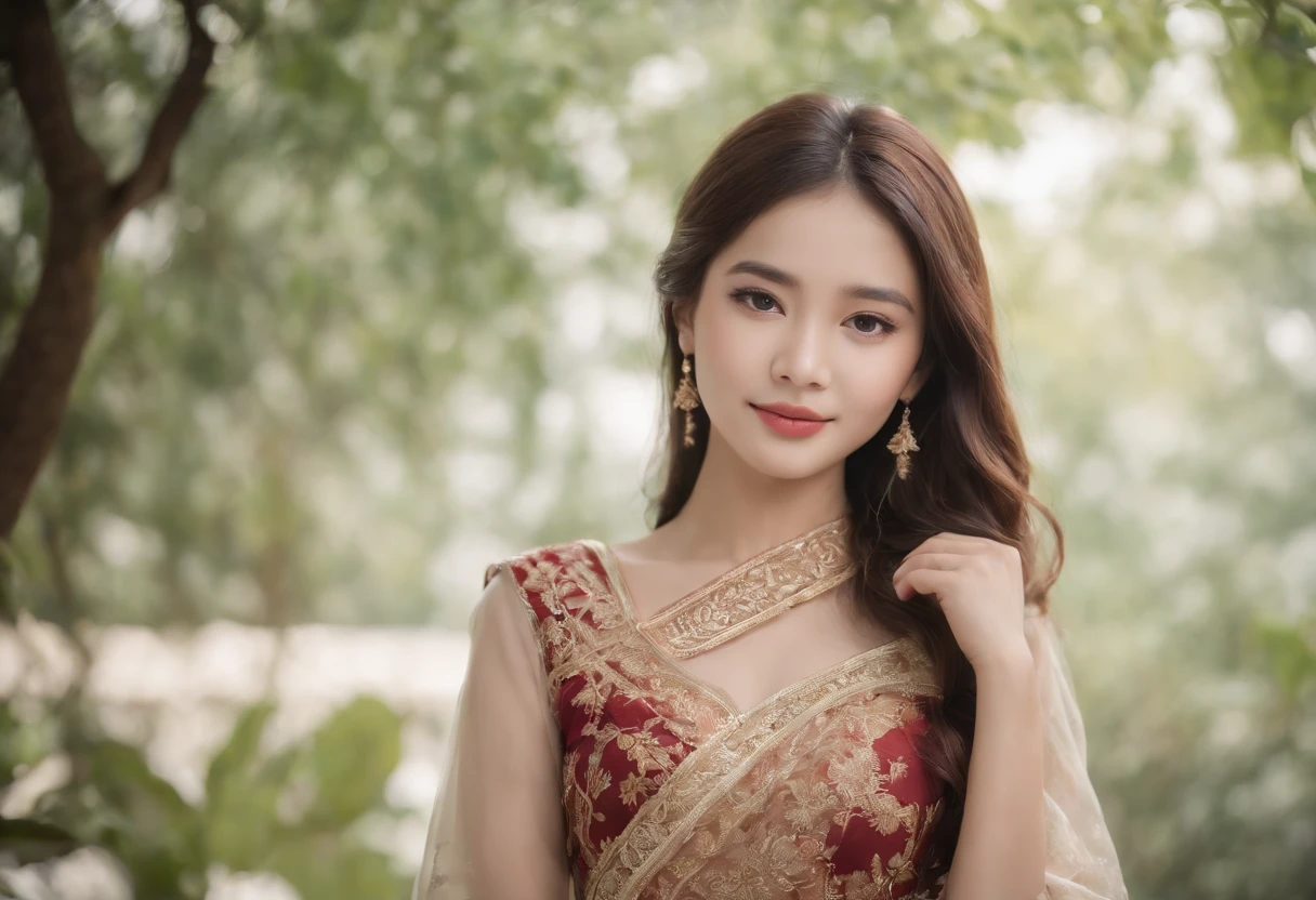 myth,argent,gold,Scroll,batik,treasure,universe, face the camera, smile, 19 year old girl, cute girl, beautiful girl, indonesian model, white healthy skin, delicate eyes, full body photo, one hand holding small eye drops
