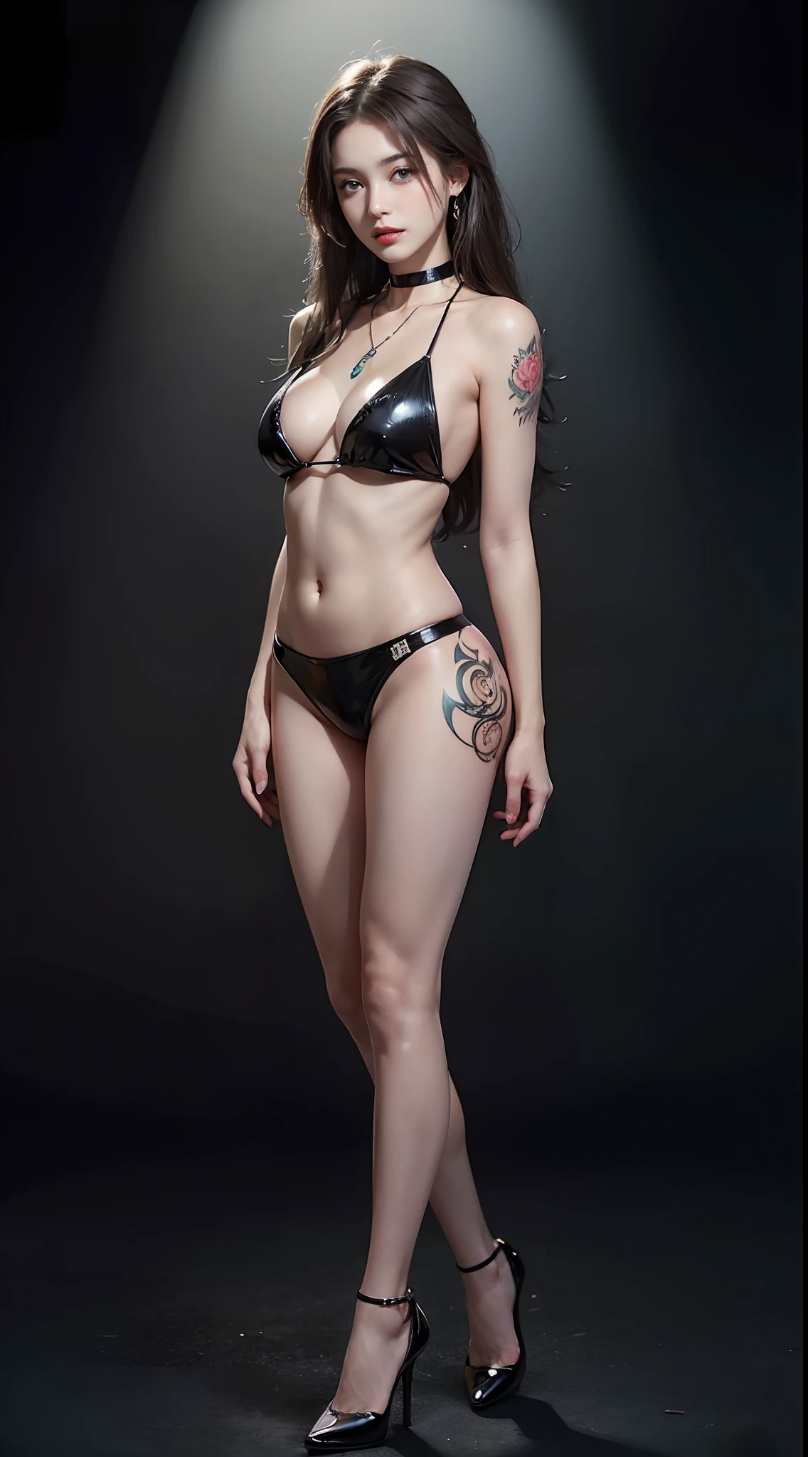 ((masterpiece:1.4)、(top-quality:1.4)、(reallistic:1.7))、Ultra-realistic portrait of the beautiful Martian queen by Luis Royo、Super beautiful girl queen、((1girl in:1.4))、Shiny natural skin texture、(Super Ultra Ultra Bikini)、(Very revealing sexy outfits)、(Glossy luxury latex:1.4)、By Luis Royo、age19、(Cute tattoos:1.4)、(Two arms:1.4、Two legs:1.4)、(perfect anatomia:1.4)、(Perfect female body:1.4)、Portrait photo of a girl、(standingn:1.4)、(Full body photo:1.4)、Fantasyart、Soft front light、beautiful countenance、kawaii faces、Beautiful udder、large full breasts:1.2、Beautiful ass、A detailed eye、Draw the eyes clearly, Beautiful and attractive eyes、beautidful eyes、Narrow waist、Raw photo、red-lips、Red high heels、Long hair is set like a queen in a cool way、(tiarra:1.4、a choker:1.4、a necklace:1.4、耳Nipple Ring:1.4)、1 screen display、Beautiful girl standing in the royal palace of the Martian kingdom