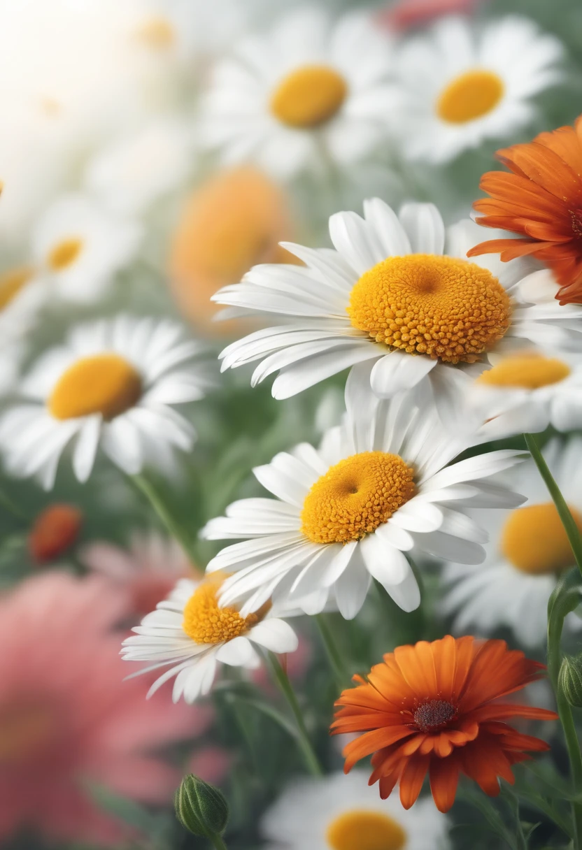 1 daisy illustrated with rich detail in colors, lights and shadows on a completely white background. 4k resolution high quality illustration