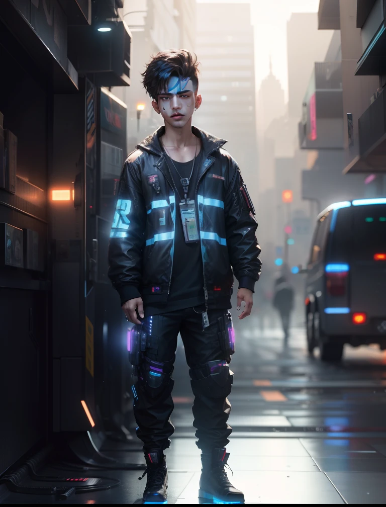 Change background cyberpunk handsome boy, realistic face. 8k, ultra high quality realistic,