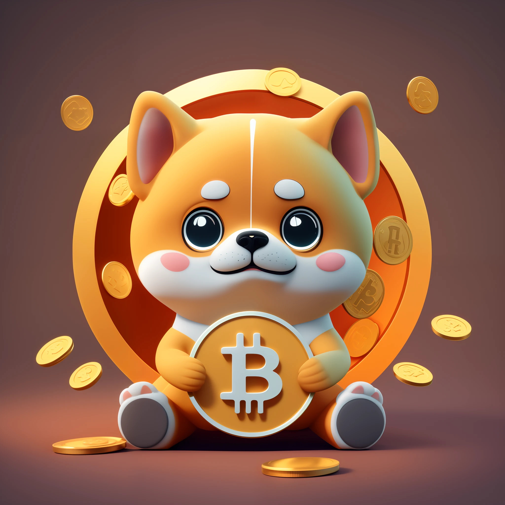 a cartoon dog holding a bit coin in front of a coin wheel, doge, isometric 3d fantasy cute dog, cute 3 d render, cryptocurrency, crypto, shibu inu, anthropomorphic shiba inu, satoshi, shiba inu, 3 d render stylized, very stylized, stylized digital illustration