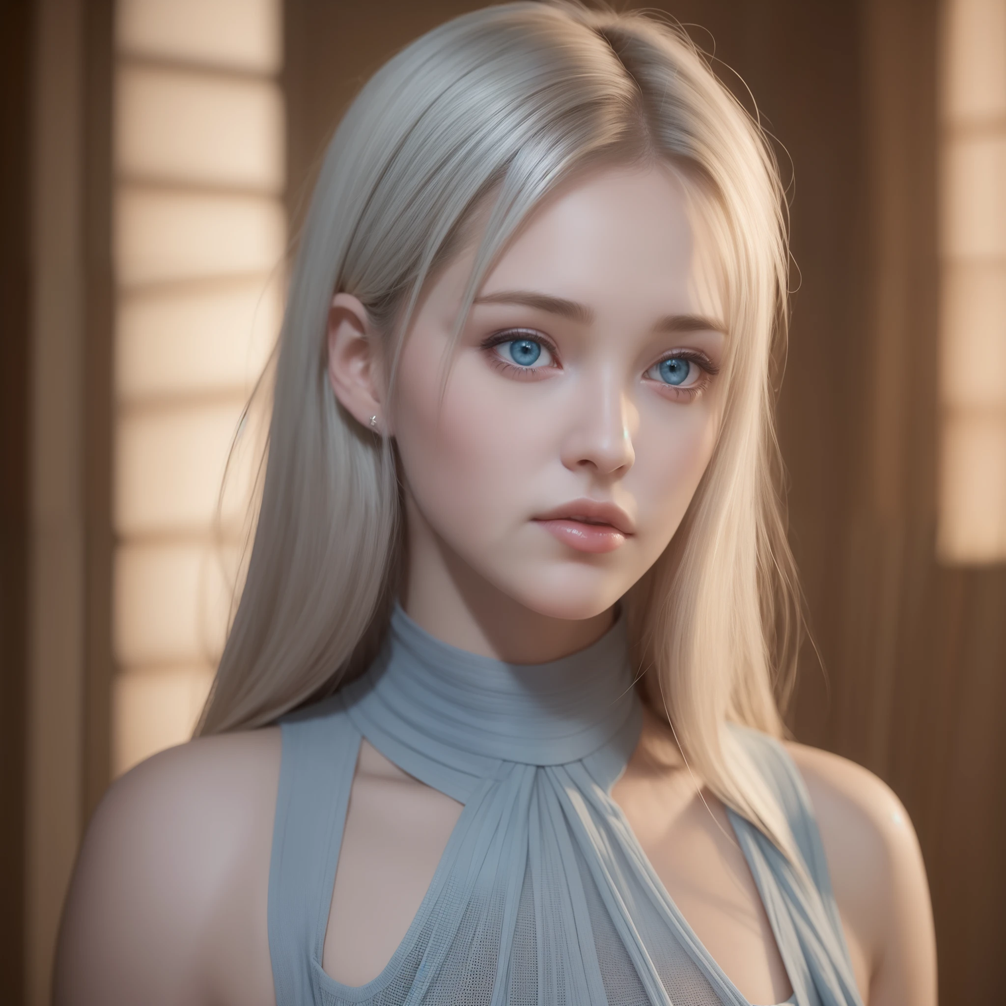 young winona ryder as a beautiful Finno-Ugric, light blue eyes, platinum blond hair, very detailed beautiful face, photorealistic, hyperrealism, vray, unreal engine, professional photography, DSLR, HDR
