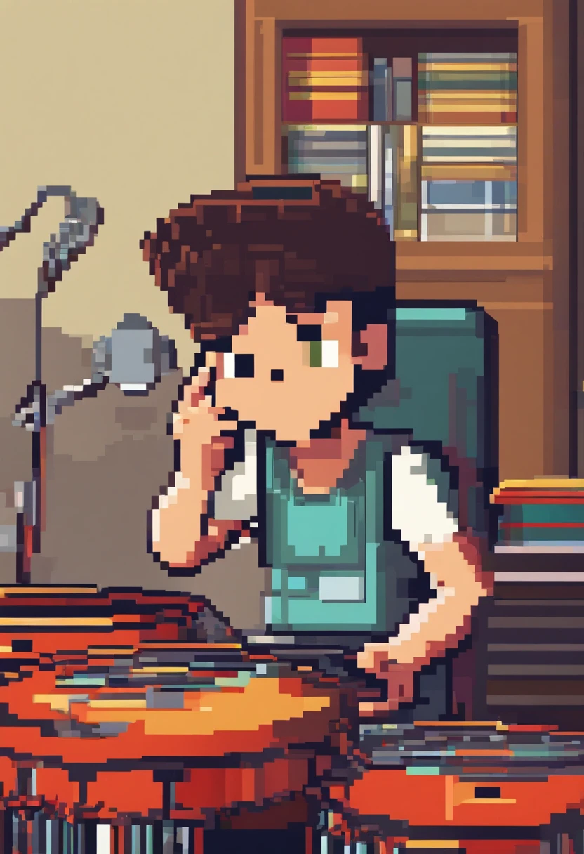  boy on phone smiling playing drums
