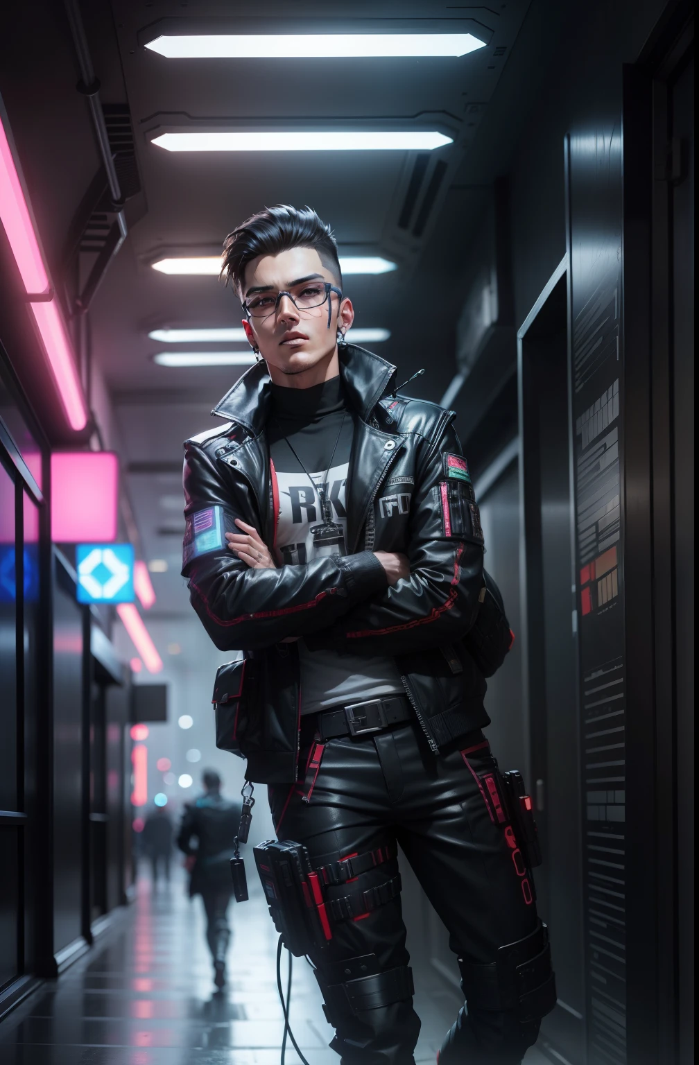 Change background cyberpunk handsome boy, realistic face, 8k, ultra realistic