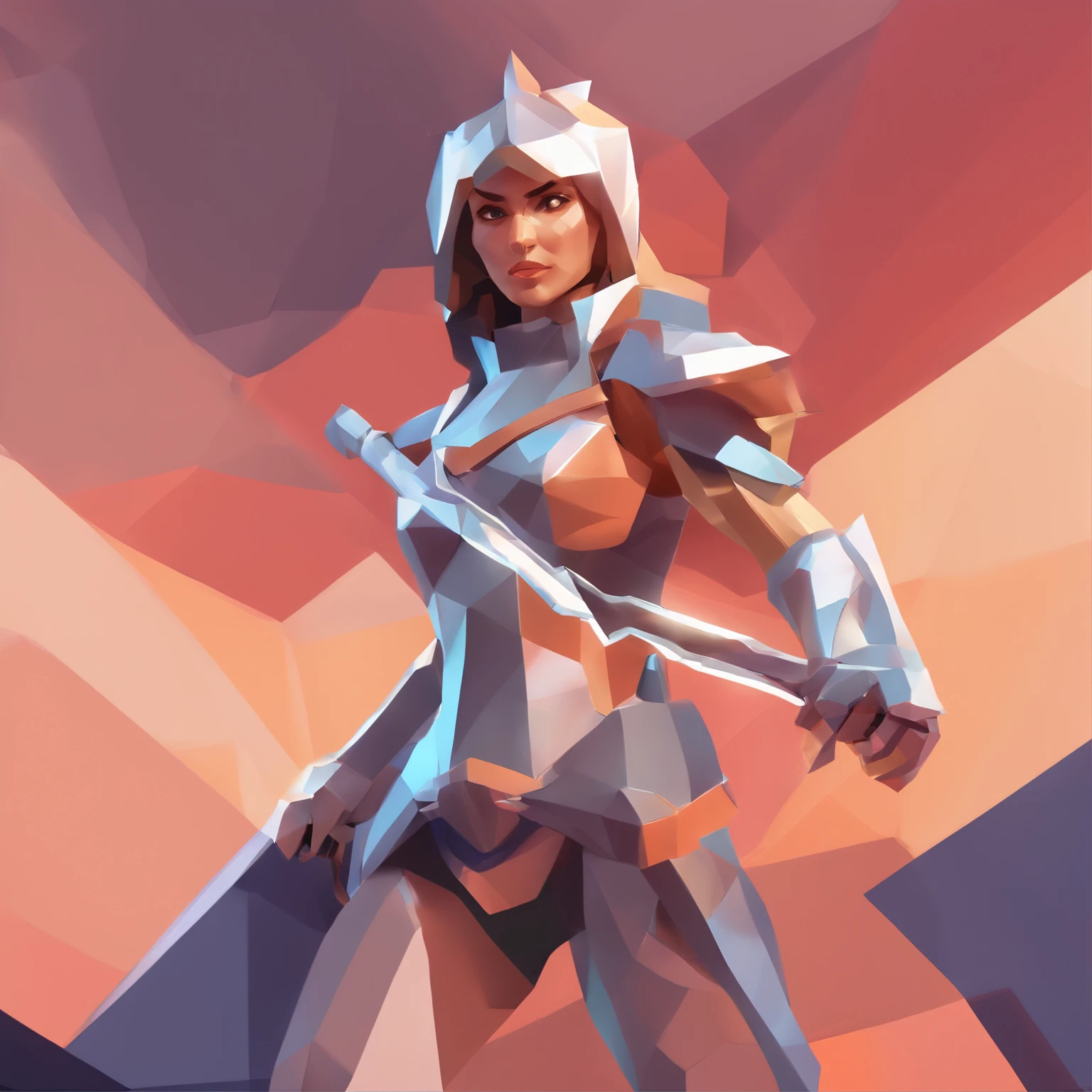 An armored paladin woman kneeling on one knee holding a flaming sword, abstract beauty, Centered, Looking at the camera, Facing the camera, nearing perfection, Dynamic, Highly detailed, smooth, Sharp focus, 8K, high definition resolution, illustration, Art by Ramil Sunga, Casper Konefal, Nick Thornborrow, and Matt Rhodes