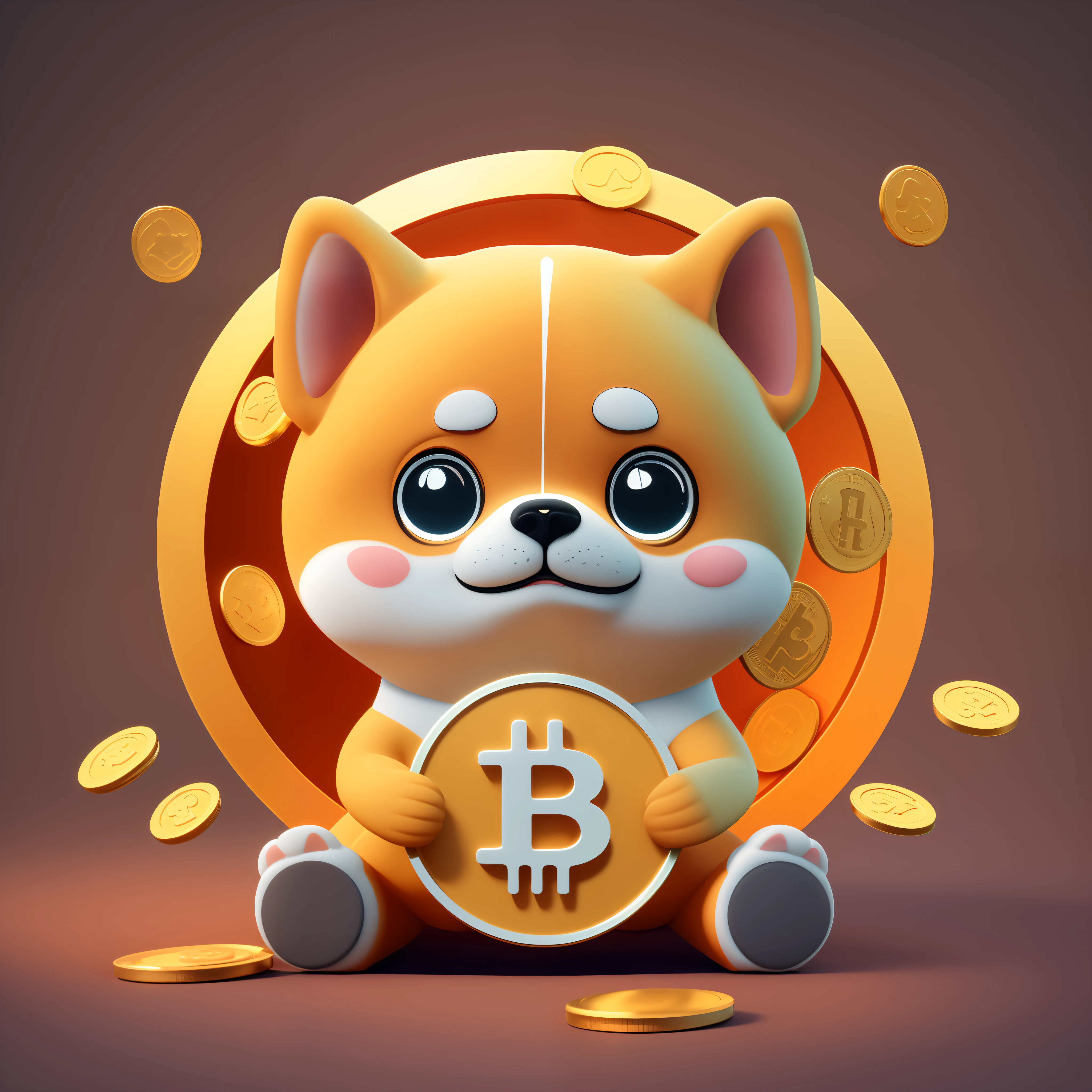 a cartoon dog holding a bit coin in front of a coin wheel, doge, isometric 3d fantasy cute dog, cute 3 d render, cryptocurrency, crypto, shibu inu, anthropomorphic shiba inu, satoshi, shiba inu, 3 d render stylized, very stylized, stylized digital illustration