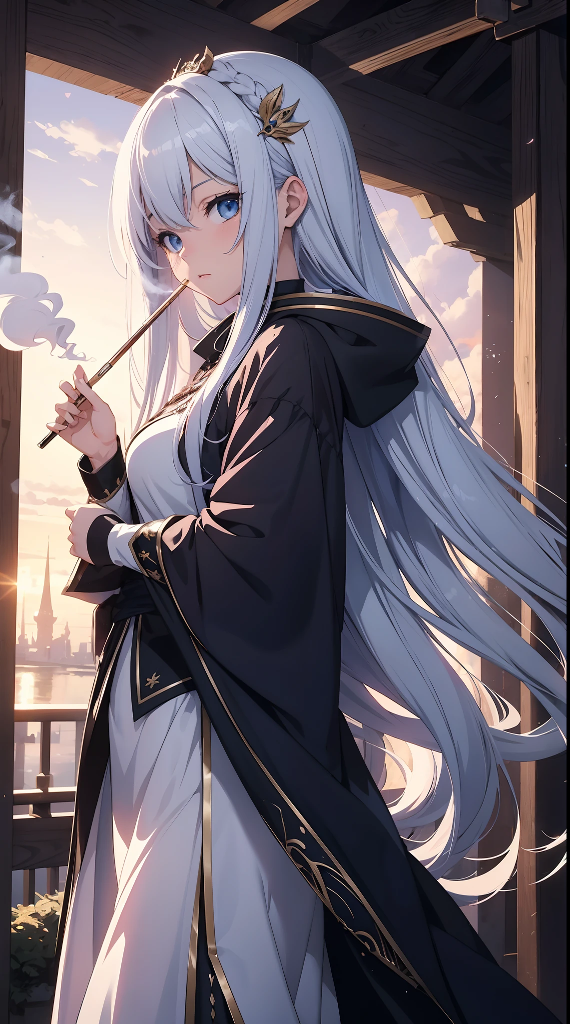 (masterpiece, top quality),girl with long silvery hair and blue eyes,at midnight,Magic Cloak,Middle Ages,anime style 4 k, best anime 4k konachan wallpaper, smoking cigarettes, 4k anime wallpaper, anime art wallpaper 4 k, anime art wallpaper 4k, anime wallpaper 4 k, anime wallpaper 4k, anime art wallpaper 8 k, nightcore,4k manga wallpaper
