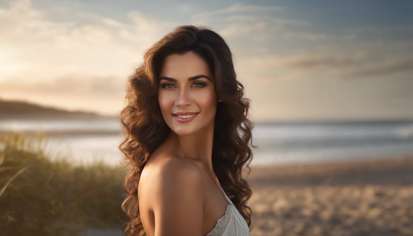 woman brown hair on the beach full body size