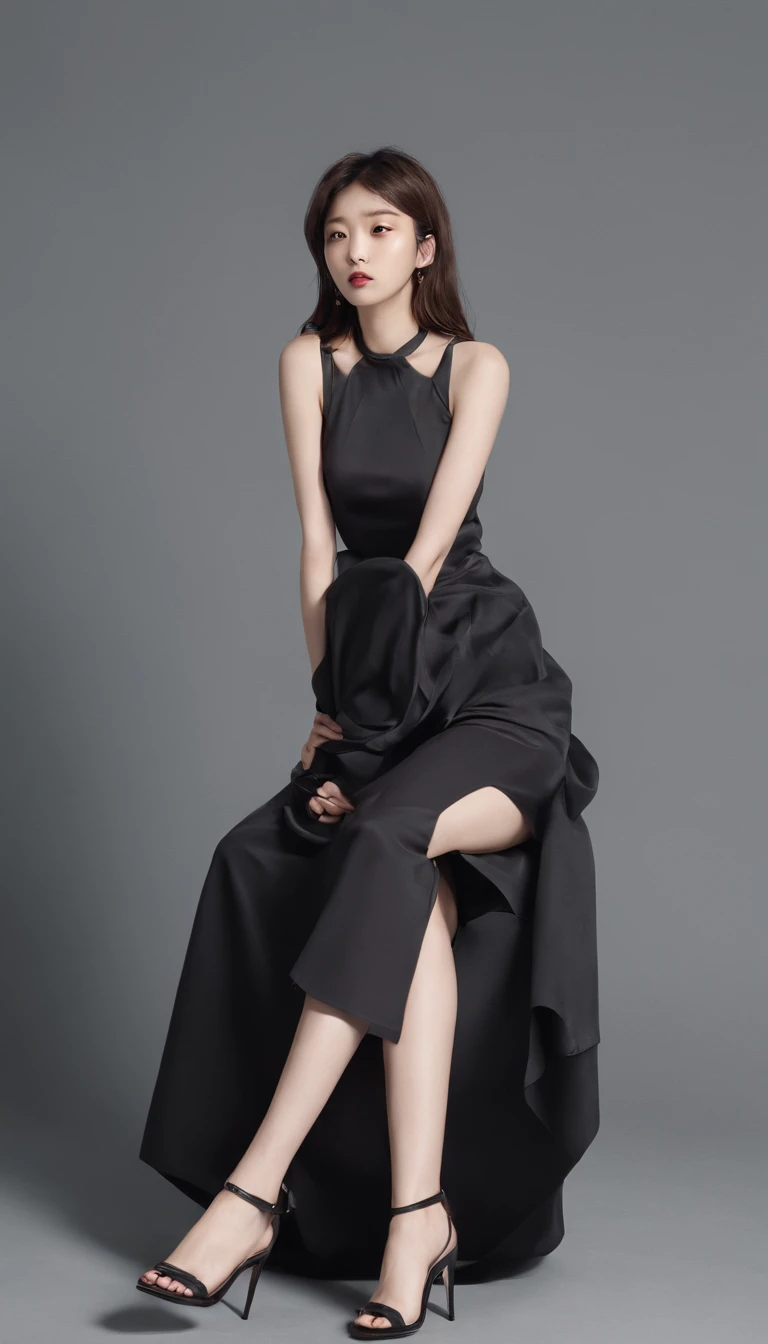 Arakfi women wear black dresses，Sit on a stool in a slip dress, jia, bae suzy, korean women's fashion model, ji-min, jiyun chae, Choi Hyun-hwa, seseon yoon, lee ji eun, Lee Ji-eun, dilraba dilmurat, Shin Jinying, gongbi, jaeyeon nam