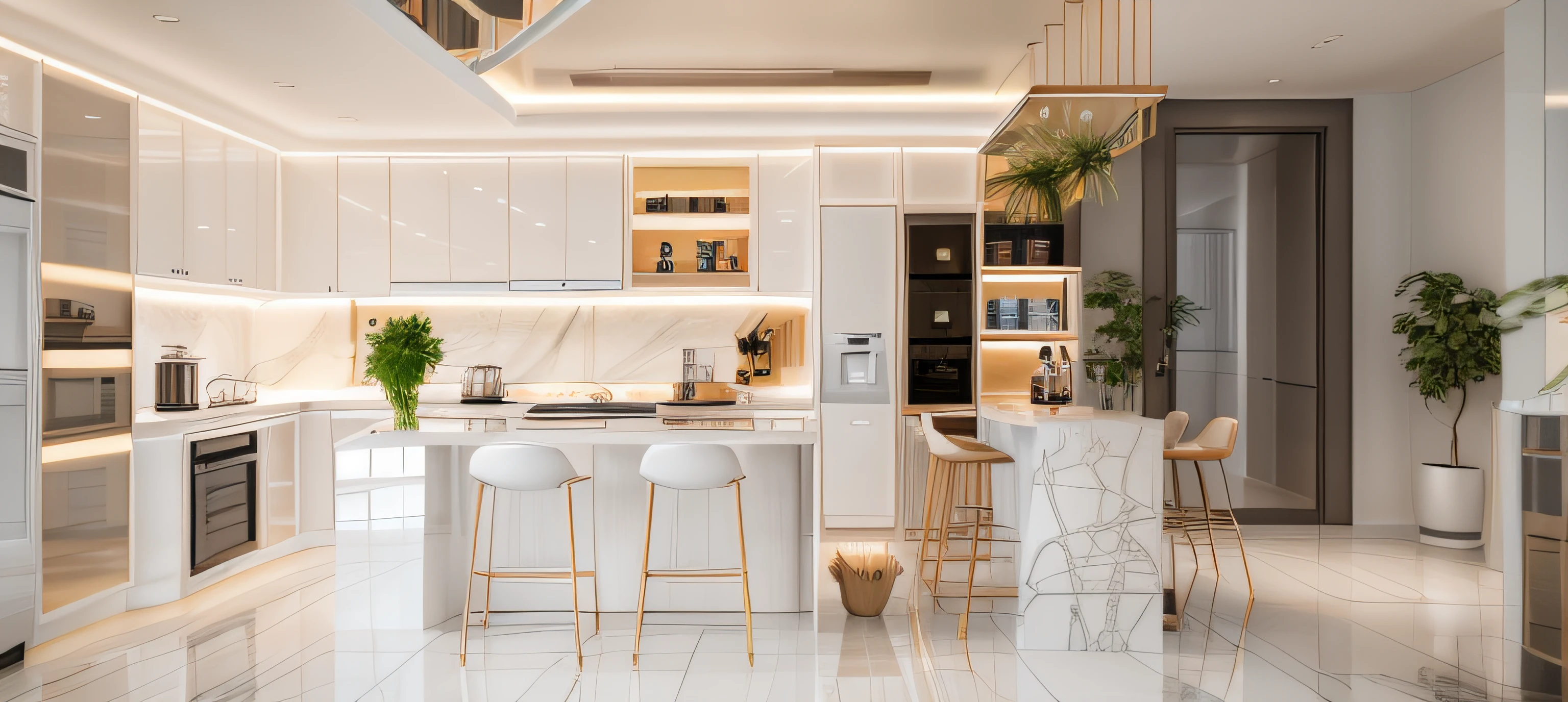 there is a kitchen with a center island and a bar, stuning 3 d render, cg rendering, glossy white, high quality 3d render, high quality 3 d render, excellent 3d render, 3d rendering, 3 d rendering, professional 3d render, elegant render, 2 d cg, modern style, 3 d vray render, modern look