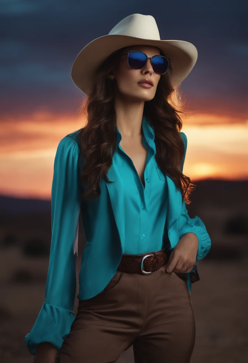Cowgirl holding a blank banner Amish clothing shirt oversized pants Stunning eyes Stunning face Creamy hair Gorgeous hair Cowgirl outfit Stunning clothes Charming colours Amazing colors Very detailed and beautiful Sun background Sun glasses With her nerdy friend and glamorous background, amazing wallpaper, Liv Tyler, Salma Hayek, highly detailed and beautiful wallpaper, HD image - auto fonts - neon fonts,, , neon blue, neon in different colors, cyberpunk,, Colorful neon lights