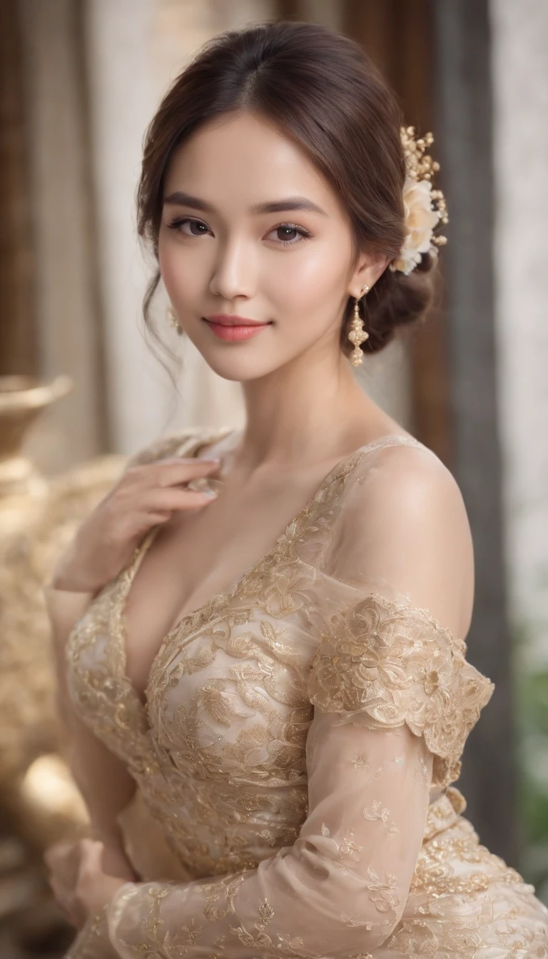 Best quality, Masterpiece, A high resolution, 1girll, china dress, hair adornments, necklace, jewelry, Beautiful face, after sexing_Body, Tyndall effect, Photorealistic, Dark Studio, rim lit, twotonelighting, (highdetailskin:1.2), 8K UHD, Digital SLR, Soft lighting, High quality, voluminetric lighting, candid, photographed, high resolution, 4K, 8K, Bokeh, Medium breasts,