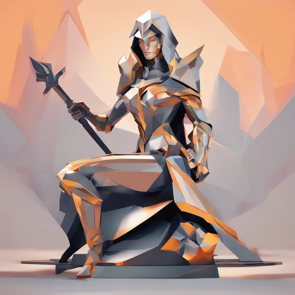 An armored paladin woman kneeling on one knee holding a flaming sword, abstract beauty, Centered, Looking at the camera, Facing the camera, nearing perfection, Dynamic, Highly detailed, smooth, Sharp focus, 8K, high definition resolution, illustration, adobe illustrator, flat, Art by Ramil Sunga, Casper Konefal, Nick Thornborrow, and Matt Rhodes