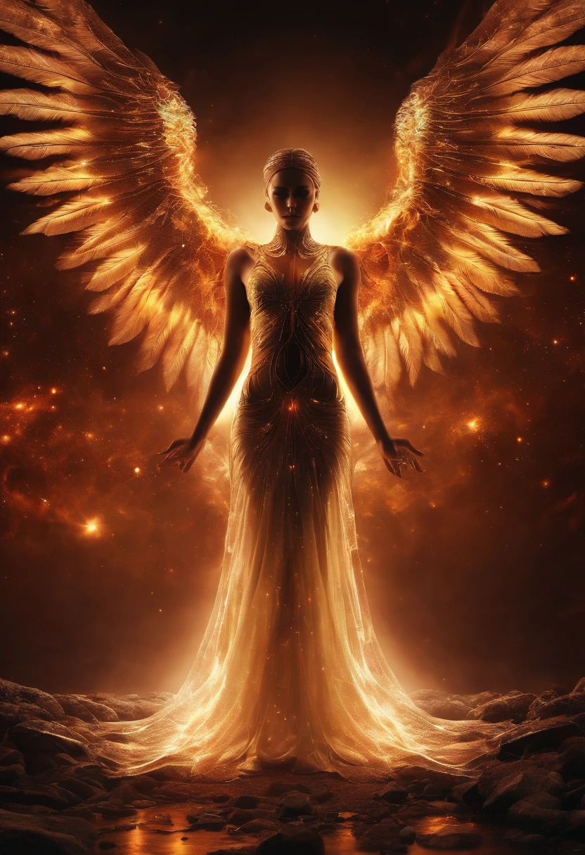 cosmic fallen angel, olhos brilhantes, Biomechanicals, maravilhoso, assustador, pesadelo, The colors are very bright., light particle, Com uma luz brilhante., Mshiff, Arte do papel de parede, Papel de parede UHD