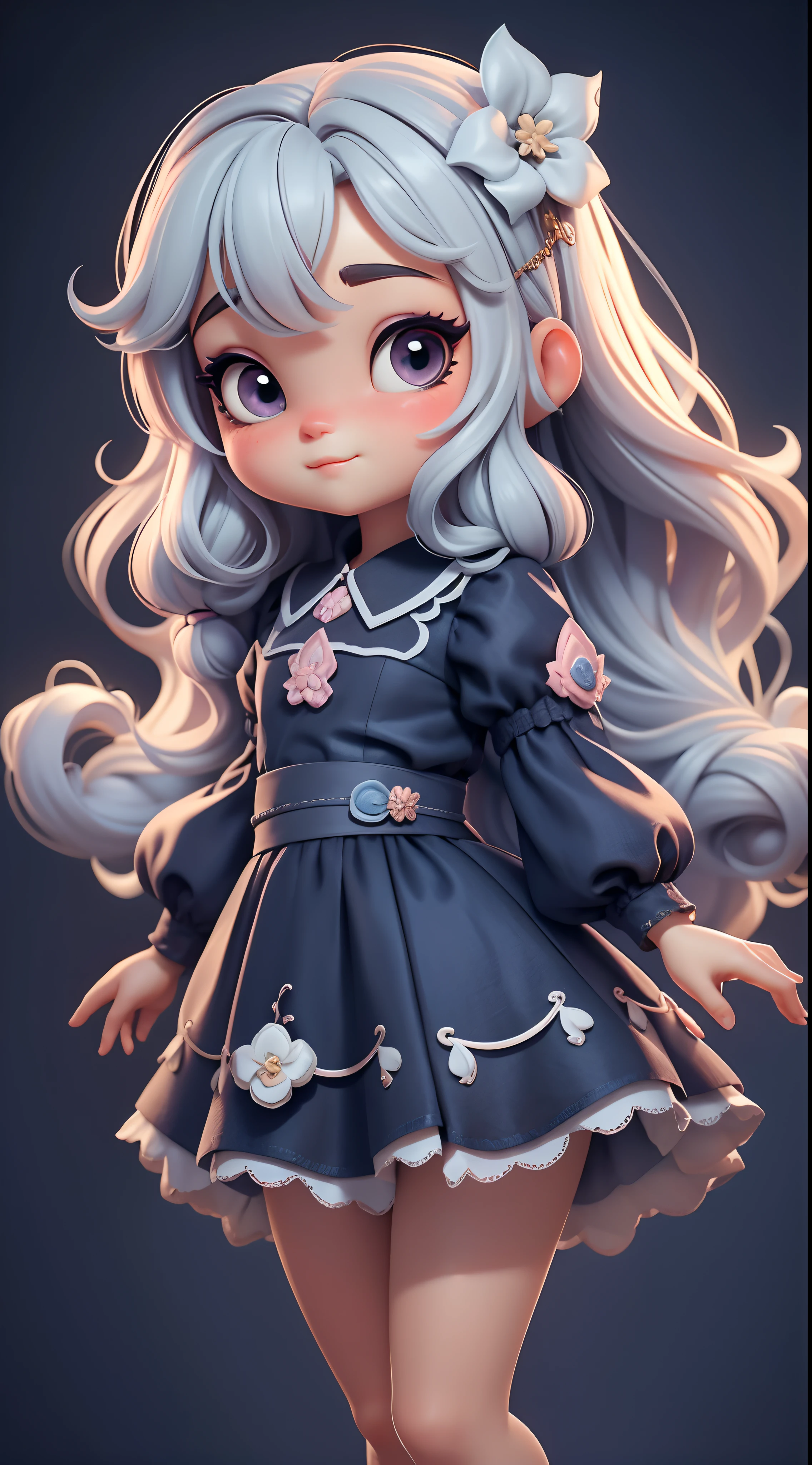 Create a series of loli chibi style dolls with a fairy theme, each with lots of detail and in an 8K resolution. All dolls should follow the same solid background pattern and be complete in the image, mostrando o (corpo inteiro, incluindo as pernas: 1.5)

Boneca fadas: Chame-a de Bella. Ela deve ter cabelo curto em tons terrosos claro. Seus olhos devem ser grandes e brilhantes, with long eyelashes and rosy cheeks. asas longas, abertas e brilhantes. Bella deve estar vestida com um vestido delicado e longo, com detalhe estampado e saia longa rodada. Detalhes florais. Don't forget the details, com detalhes coloridos e enfeites encantadores, sapato bonito

Certifique-se de adicionar sombras, texturas e detalhes nos cabelos, roupas, Cute accessories of each doll, to make them even more adorable and charming.