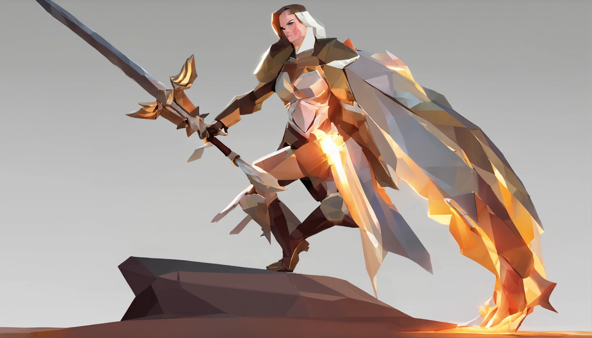 An armored paladin woman kneeling on one knee holding a flaming sword, abstract beauty, Centered, Looking at the camera, Facing the camera, nearing perfection, Dynamic, Highly detailed, smooth, Sharp focus, 8K, high definition resolution, illustration, adobe illustrator, flat, Art by Ramil Sunga, Casper Konefal, Nick Thornborrow, and Matt Rhodes