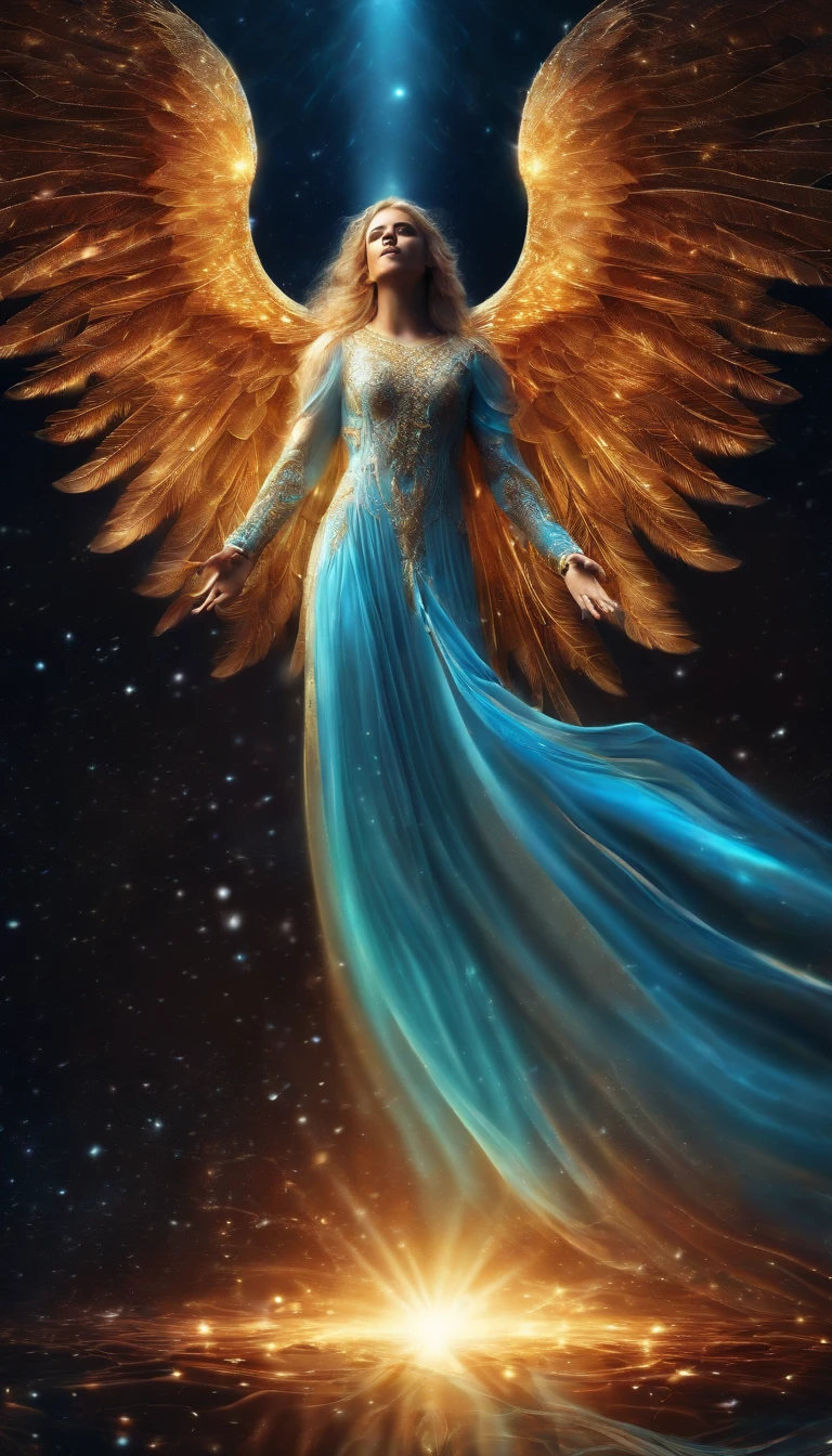cosmic fallen angel, olhos brilhantes, Biomechanicals, maravilhoso, assustador, pesadelo, The colors are very bright., light particle, Com uma luz brilhante., Mshiff, Arte do papel de parede, Papel de parede UHD