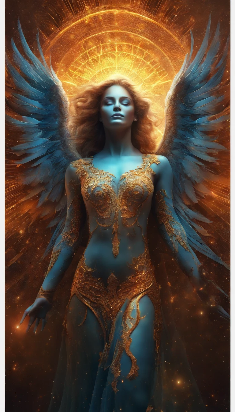 cosmic fallen angel, olhos brilhantes, Biomechanicals, maravilhoso, assustador, pesadelo, The colors are very bright., light particle, Com uma luz brilhante., Mshiff, Arte do papel de parede, Papel de parede UHD