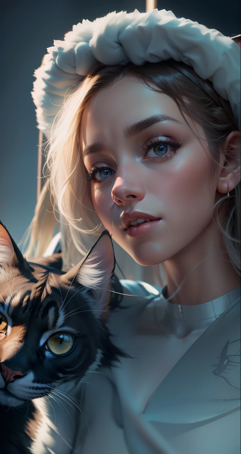 Change background sexy girl with a cat, realistic face, 8k, ultra realistic