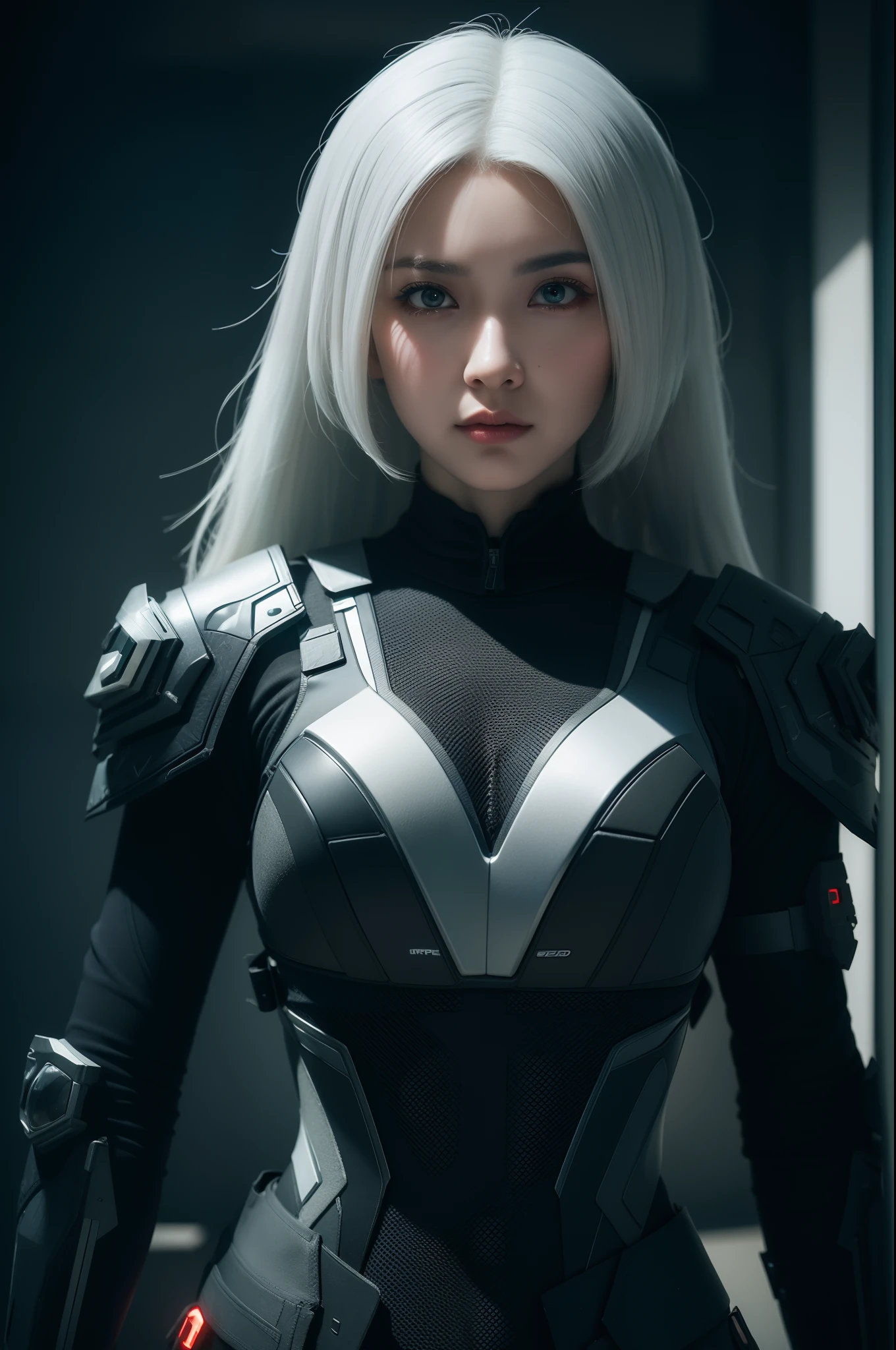 bestquality,highquality,superdetail,texturedskin,detail,awardwinning，3D, A beautiful cyberpunk female image,battledress，white haired，hdr（HighDynamicRange）,Ray traching,NVIDIA RTX,Hyper-Resolution,Unreal 5,Subsurface scattering、PBR Texture、post-proces、Anisotropy Filtering、depth of fields、maximum definition and sharpness、Many-Layer Textures、Albedo e mapas Speculares、Surface coloring、Accurate simulation octane rendering of light-material interactions、Two-colored light、largeaperture、Low ISO、White balance、the rule of thirds、8K raw data、blackstockings