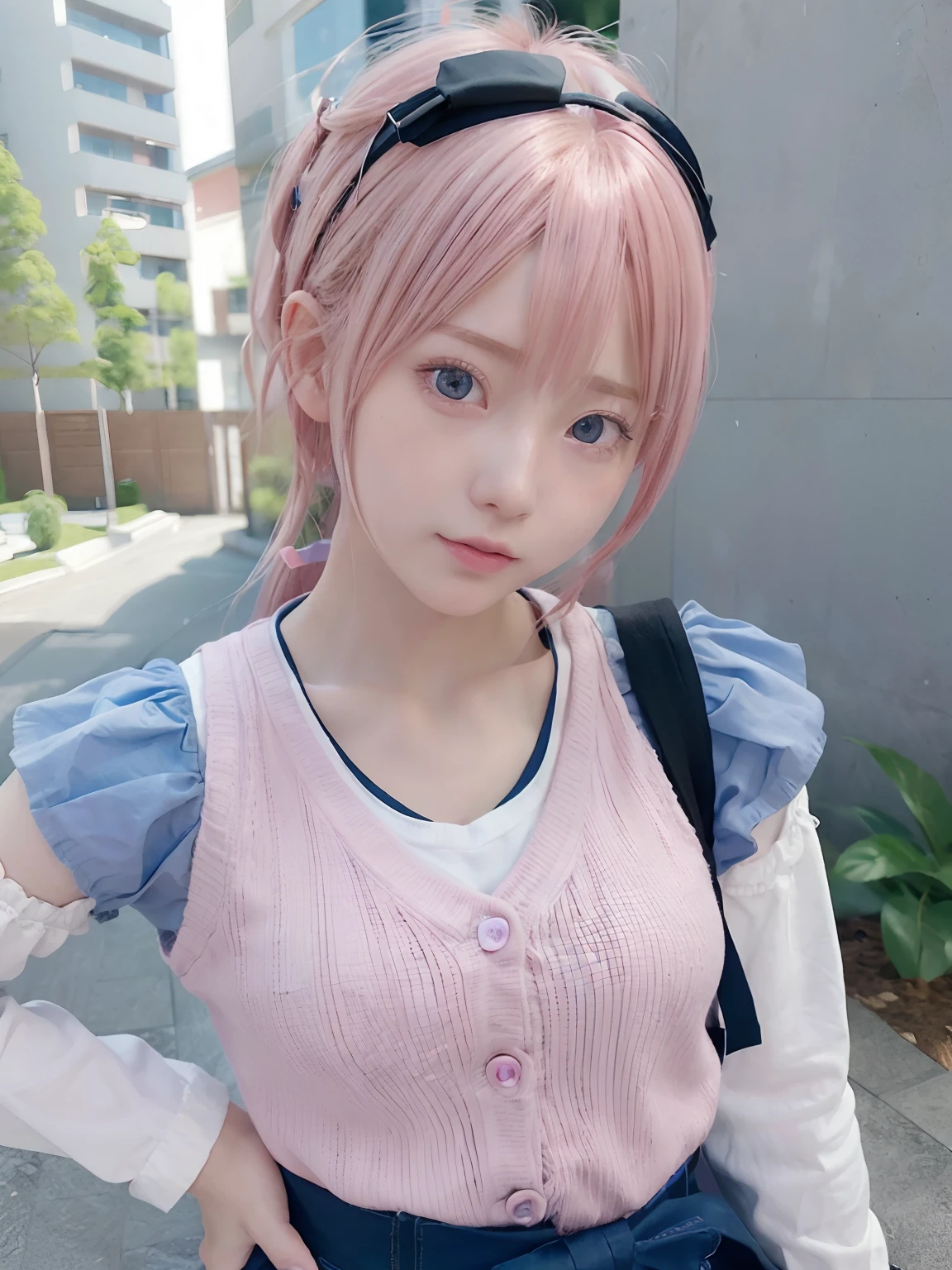 (8k high quality), (2d high quality), (high anime quality), (6 rs old beautiful young girl), (beautiful face), (beautiful model), (shining, short pink hair), (galaxy blue eyes, almond shape eyes), (shining smooth skin), (beautiful thin eyebrow), (beautiful wristwatch), (beautiful silver necklace with heart pendant), (beautiful white school uniform), (grinning face)