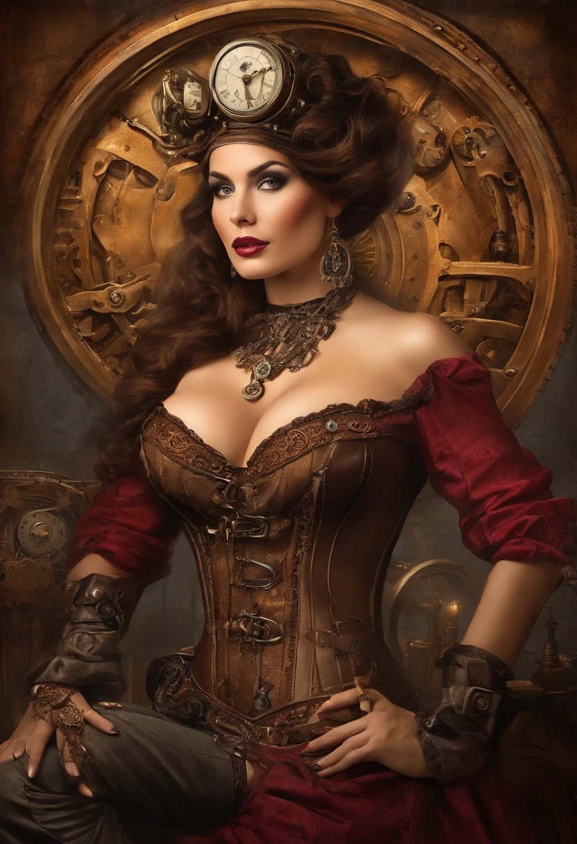 (busty),(seductive),2 women, detailed faces, alluring gazes, flowing hair, elegant dresses, vibrant colors, soft lighting, portrait style, high resolution, fine brushstrokes, masterful composition, rich textures.