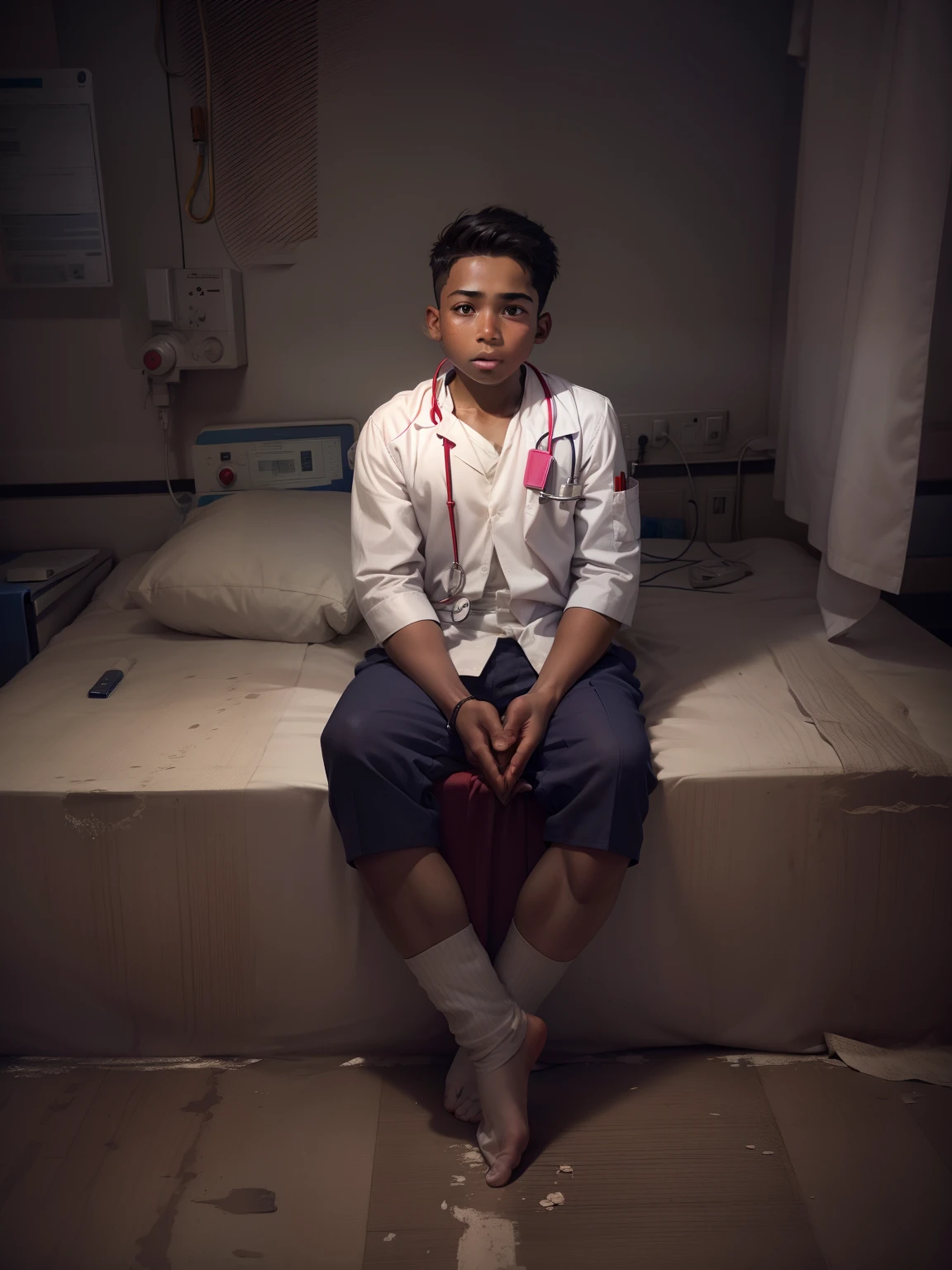 Boy in doctor dress in hospital