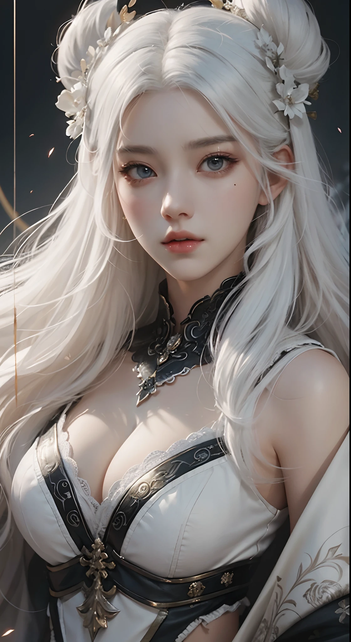 a close up of a woman with white hair and a white mask, beautiful character painting, guweiz, artwork in the style of guweiz, white haired deity, by Yang J, epic exquisite character art, stunning character art, by Fan Qi, by Wuzhun Shifan, guweiz on pixiv artstation