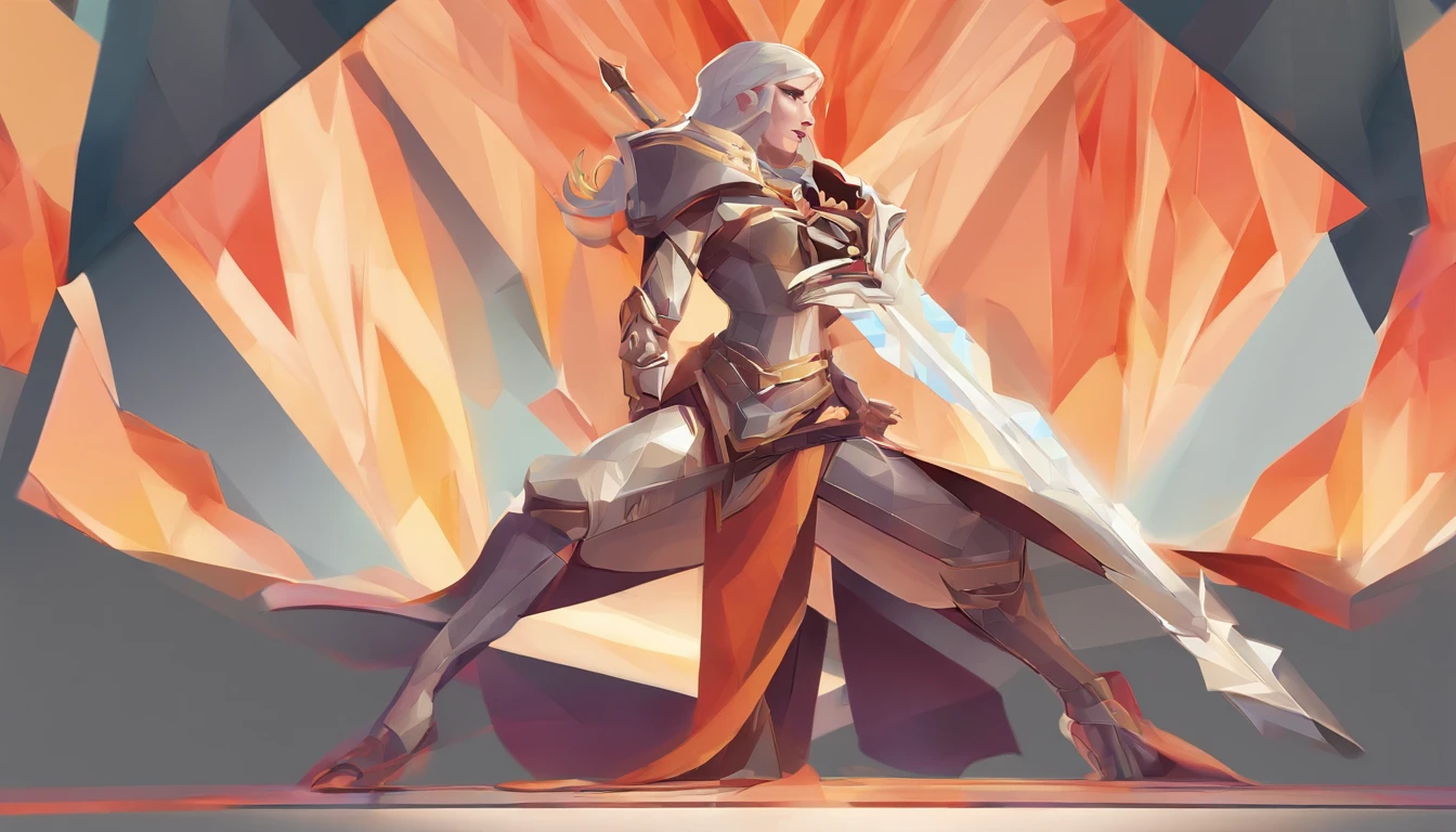 An armored paladin woman kneeling on one knee holding a flaming sword, abstract beauty, Centered, Looking at the camera, Facing the camera, nearing perfection, Dynamic, Highly detailed, smooth, Sharp focus, 8K, high definition resolution, illustration, adobe illustrator, flat, (style of Alphonse Mucha), Art by Ramil Sunga, Casper Konefal, Nick Thornborrow, and Matt Rhodes
